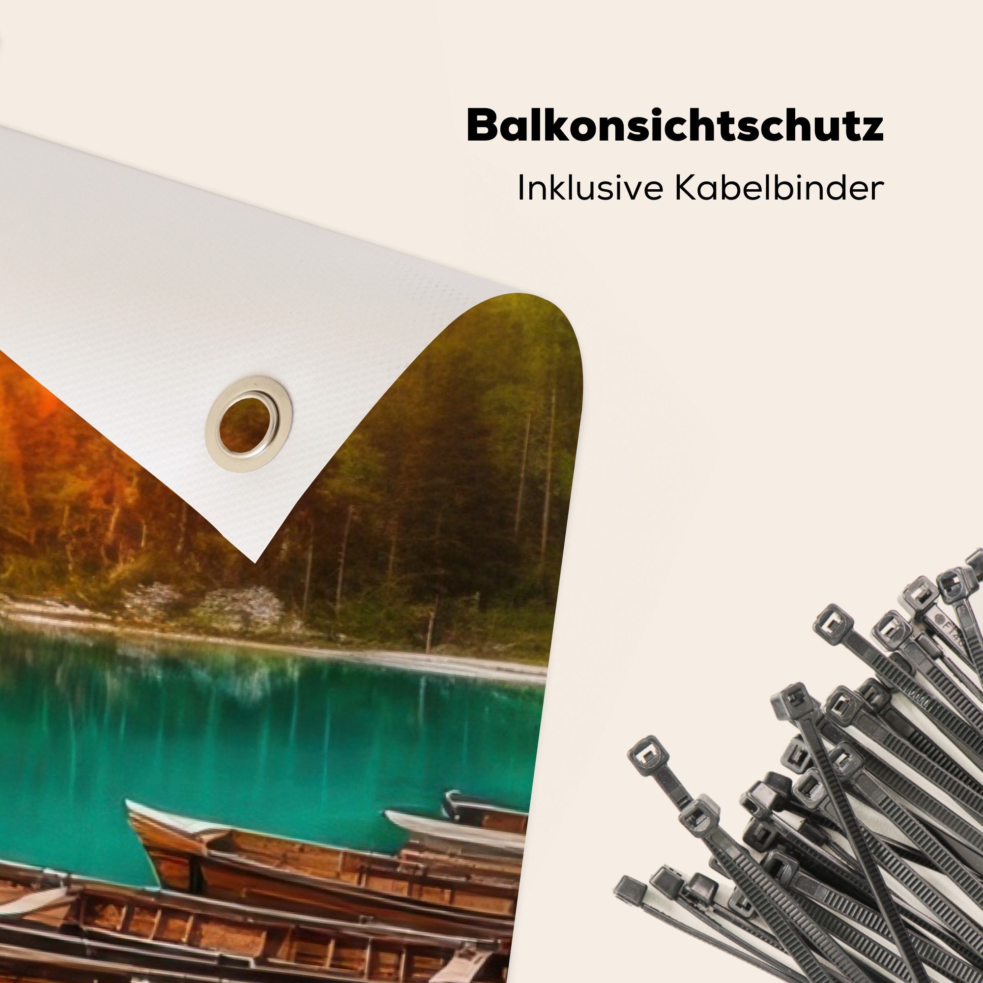 MuchoWow Balkonsichtschutz See - Berge - Sonnenuntergang - Boot (1-St) Balkon Sichtschutz 90x200, Windschutz für Zaun PVC, 200x90 cm – Bild 5 von 5