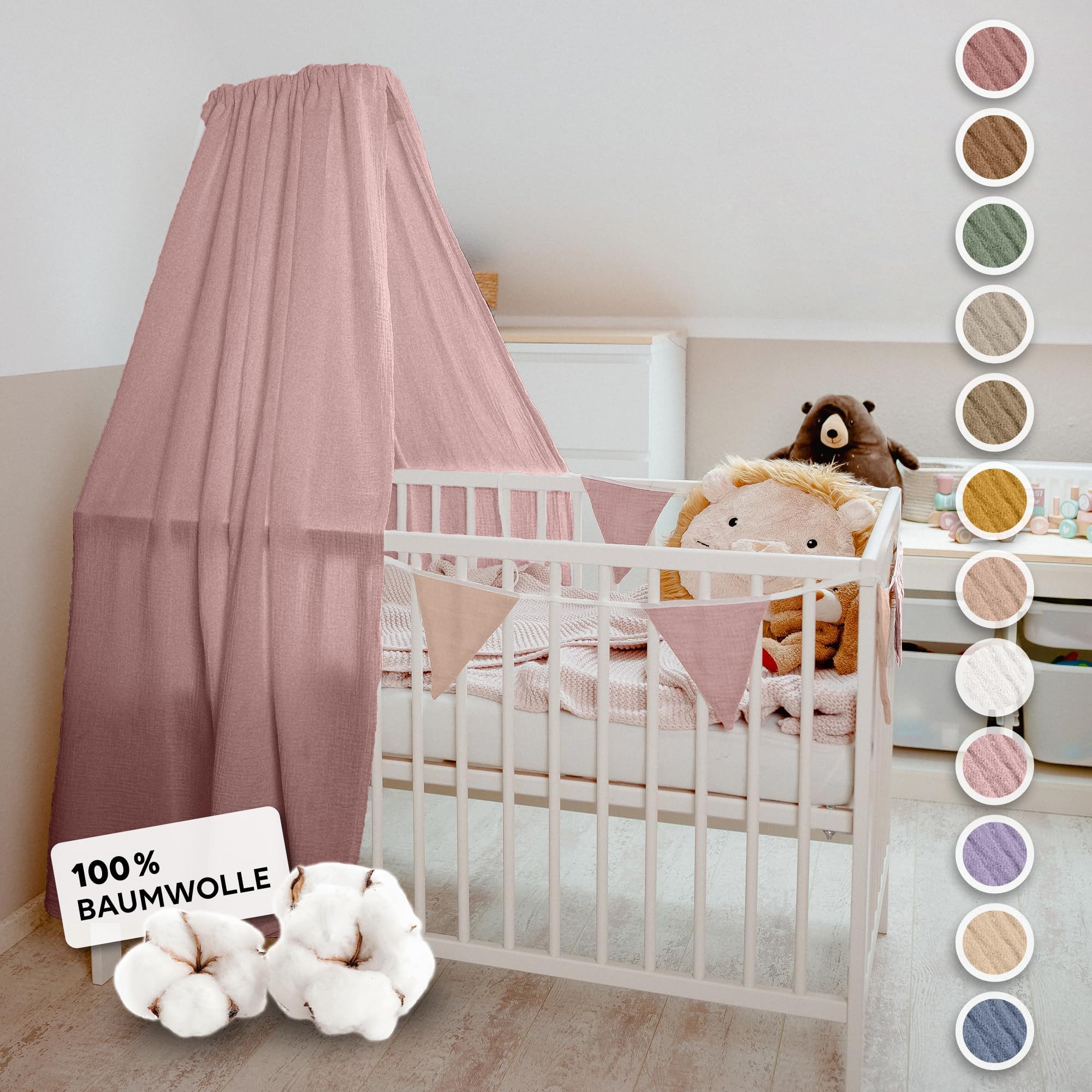 Betthimmel Handgefertigter Musselin Betthimmel aus 100% Baumwolle für Babybett