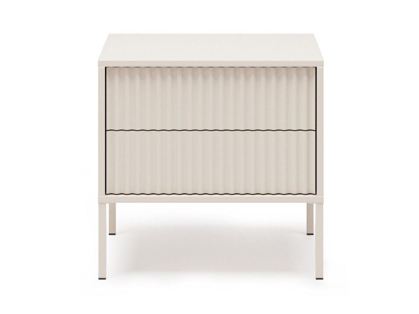 Beautysofa Nachttisch NOTO Cashmere 54 cm mit Rillenfronten (moderner Nachtkommode mit Metallfüßen, 2 Schubladen Push-to-Open), Breite: 54 cm – Bild 4 von 5
