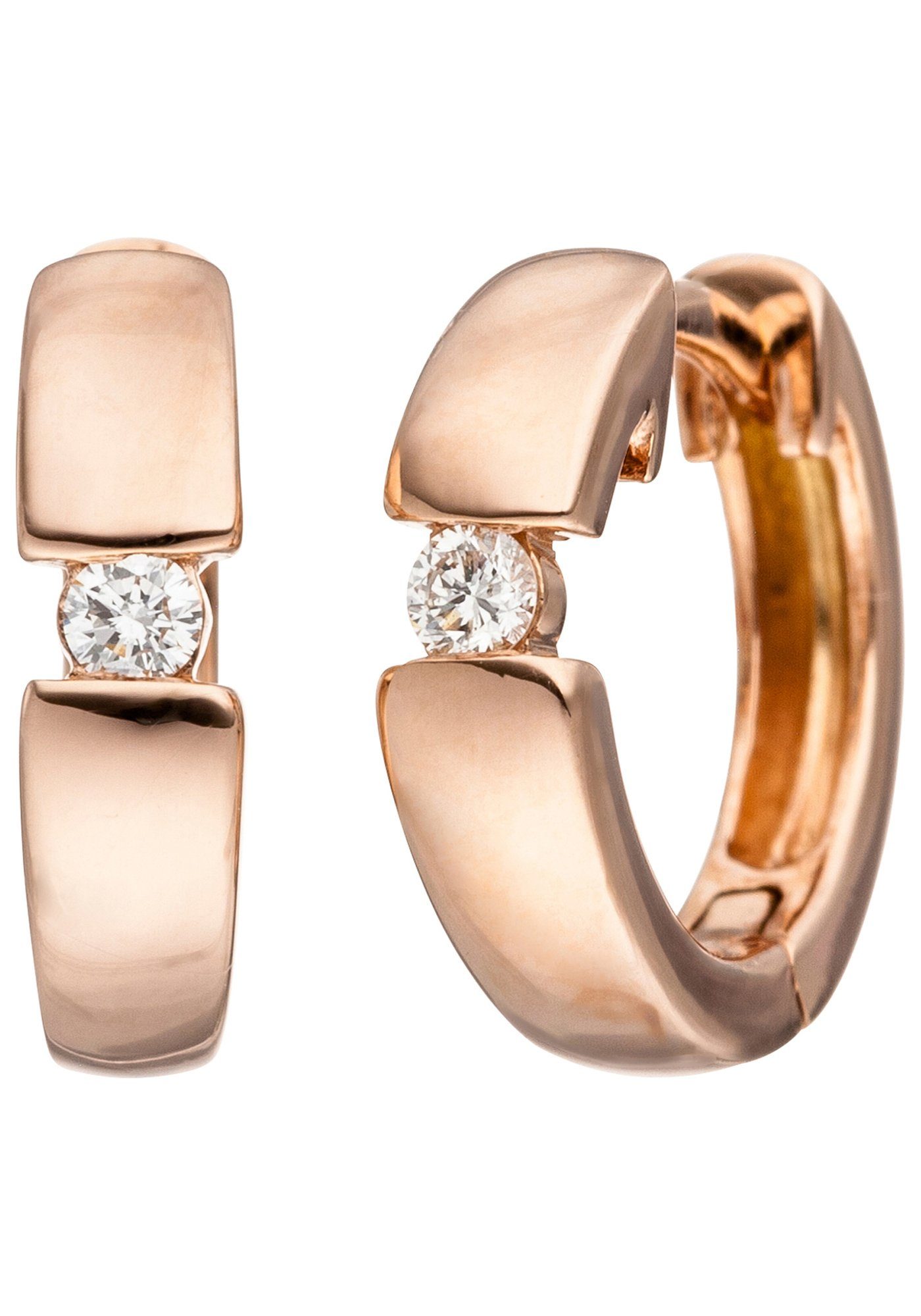 JOBO Paar Creolen, 585 Roségold mit 2 D...