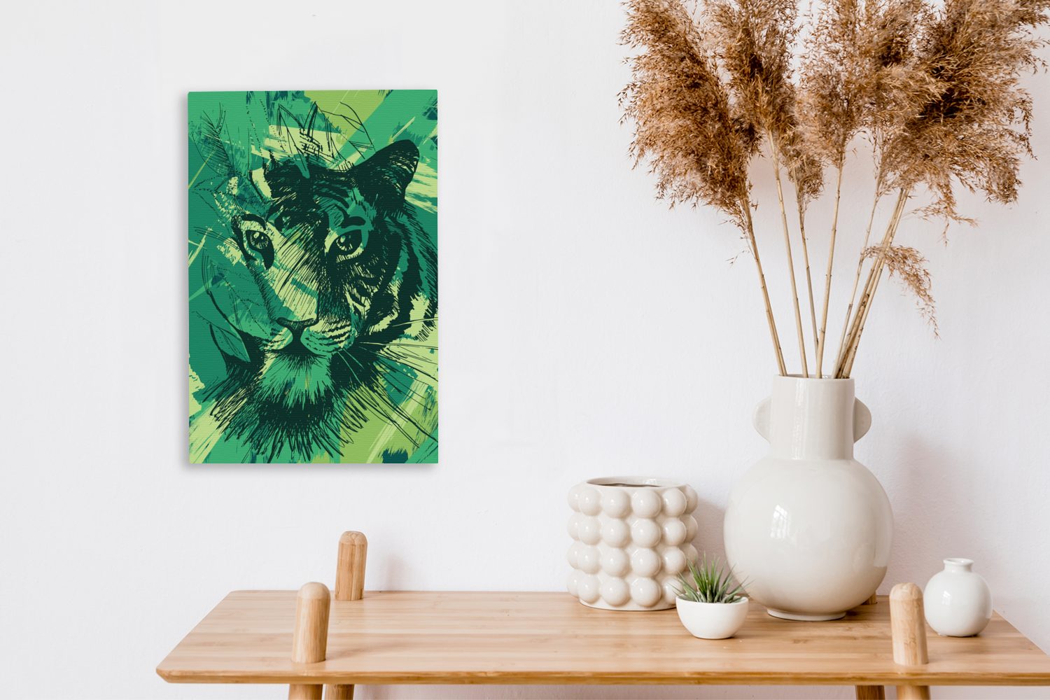 OneMillionCanvasses® Leinwandbild Tiger - Abstrakt Zackenaufhänger, 20x30 cm Grün, bespannt (1 St), inkl. fertig - Gemälde, Leinwandbild