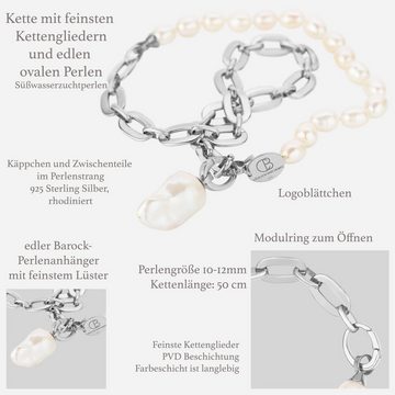 Célia von Barchewitz Perlenkette "SARAYU" aus ovalen Süßwasser-Zuchtperlen mit Gliederkette, ca. 70 cm, Anhänger Barockperle austauschbar