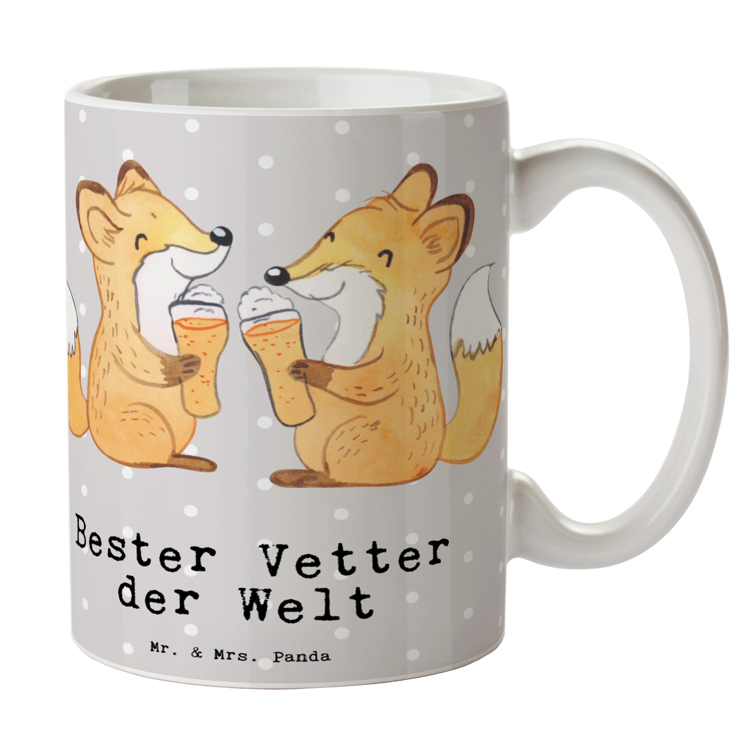 Mr. & Mrs. Panda Tasse Fuchs Bester Vetter der Welt - Grau Pastell - Geschenk, Kaffeetasse, Keramik