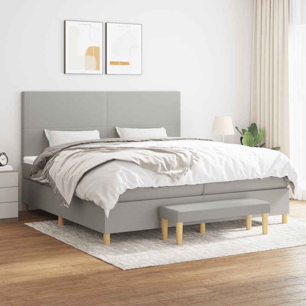 vidaXL Boxspringbett Boxspringbett mit Matratze Hellgrau 200x200 cm Stoff B günstig online kaufen