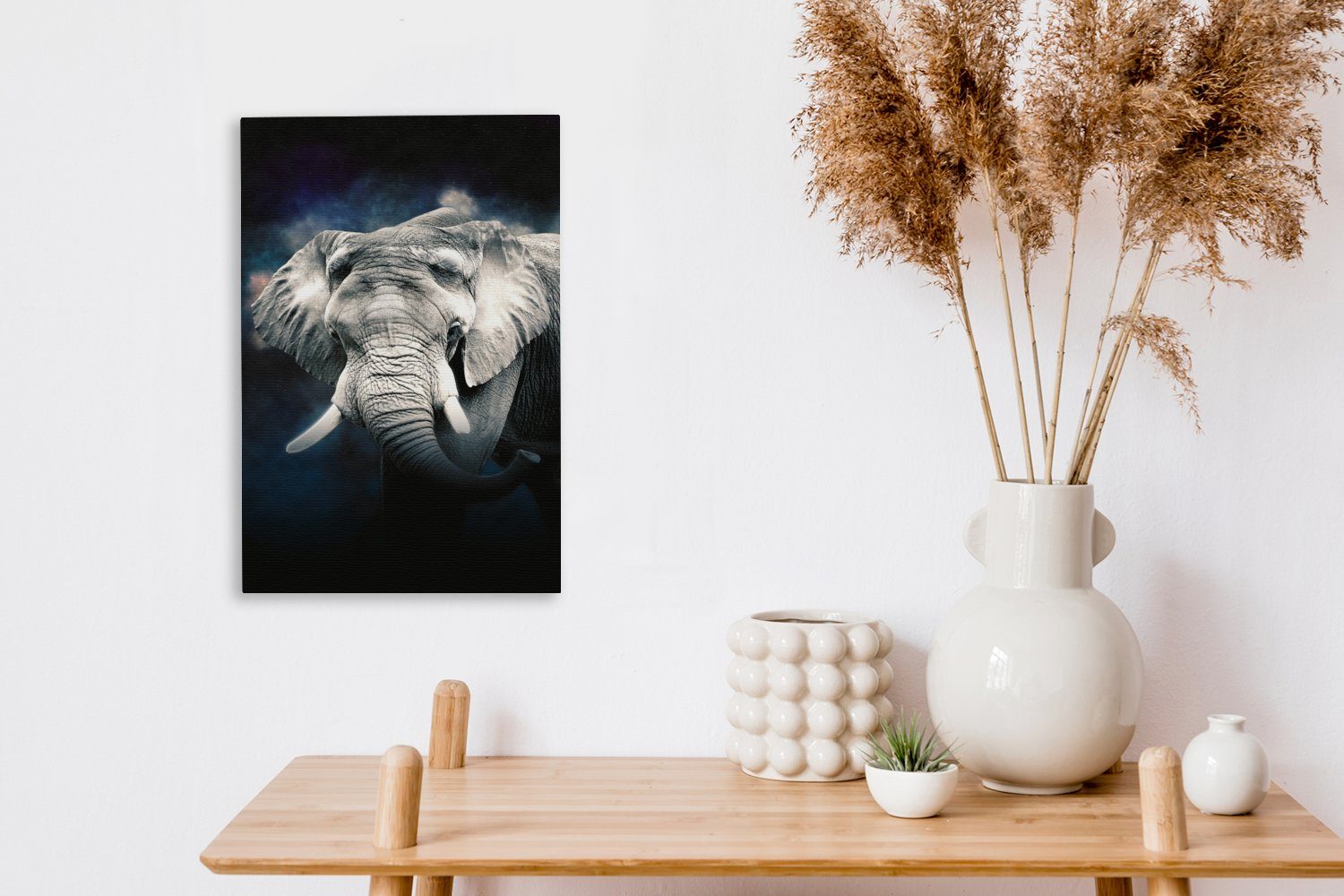 (1 Leinwandbild - cm fertig bespannt - inkl. Leinwandbild Rauchen, St), 20x30 Zackenaufhänger, Elefant Schwarz OneMillionCanvasses® Gemälde,