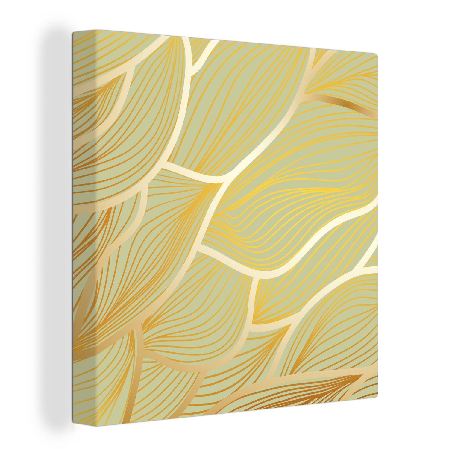 OneMillionCanvasses® Leinwandbild Goldene Wellen auf grünem Hintergrund, (1 St), Leinwand Bilder für Wohnzimmer Schlafzimmer bunt