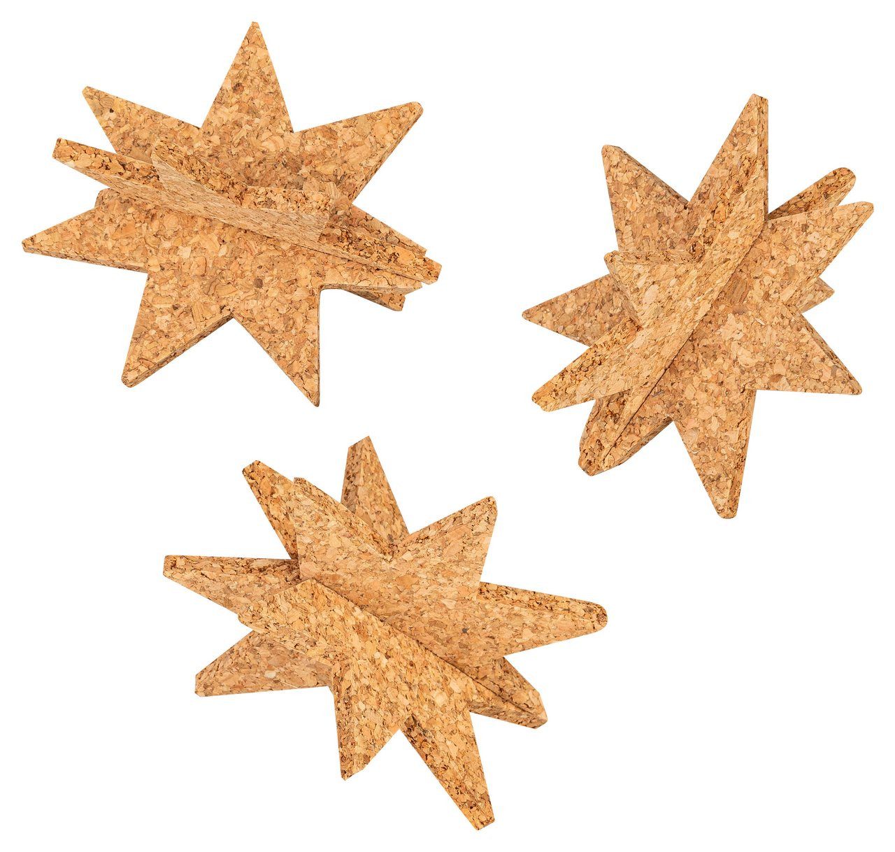 Kork-Deko.de Weihnachtsfigur Weihnachtssterne aus Kork, 3er Korkstern-Set – Weihnachtsdeko (3 St)