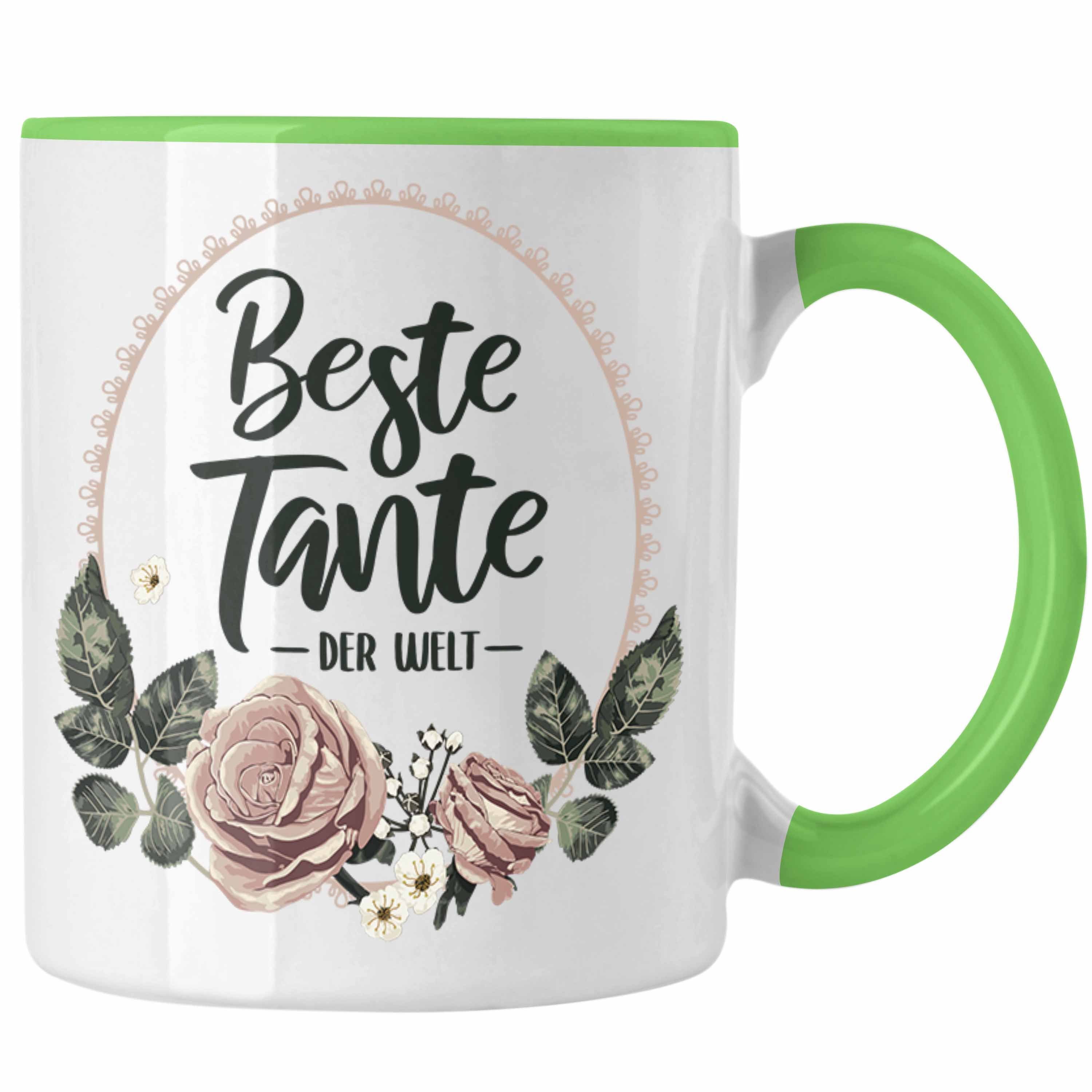 Trendation Tante der Welt Kaffeetasse mit - Tasse Trendation Spruch Coole Beste Tasse Geschenk für Grün Tante