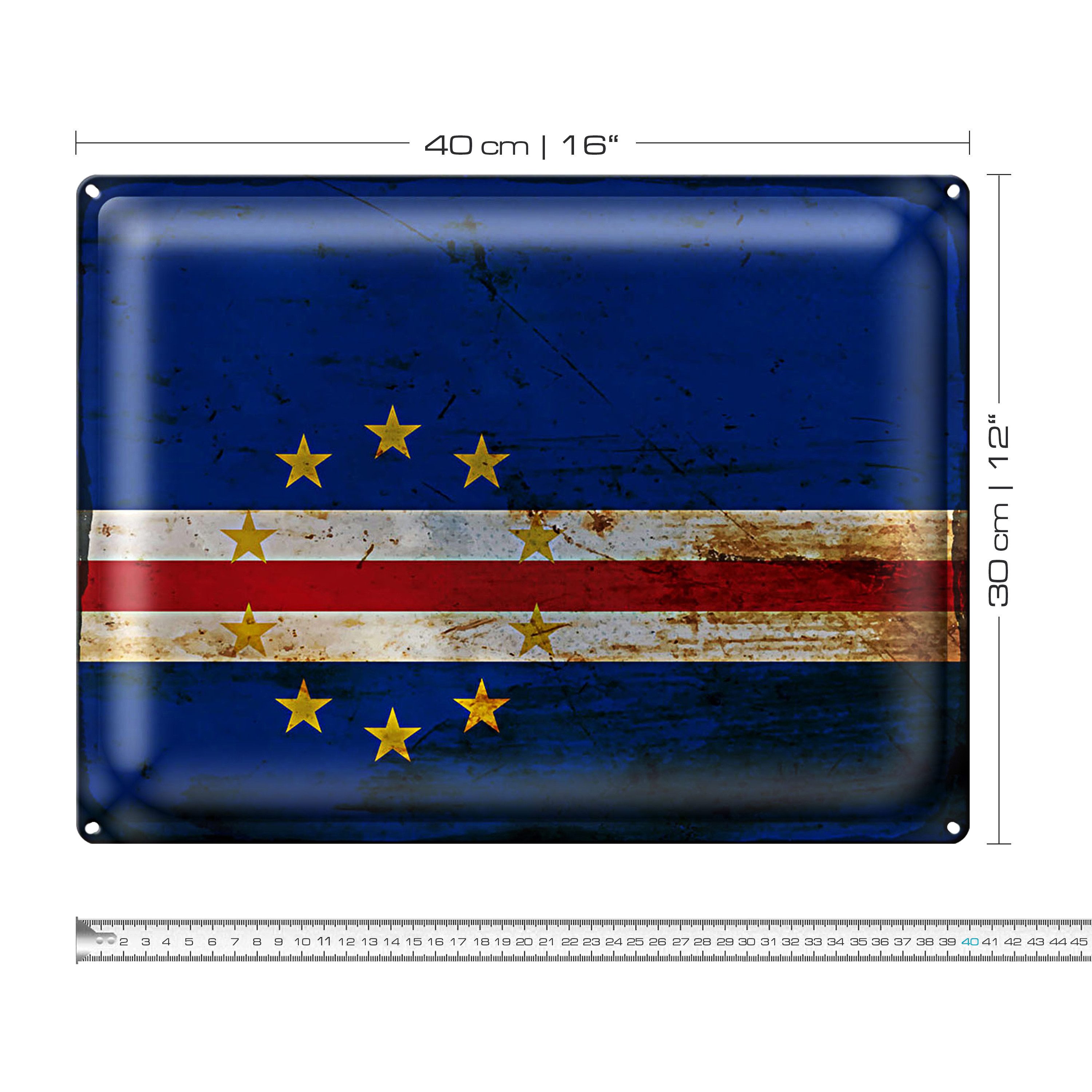 Roomando Metallschild Flagge Kap Verde 40x30cm Flag Cape Verde Rost