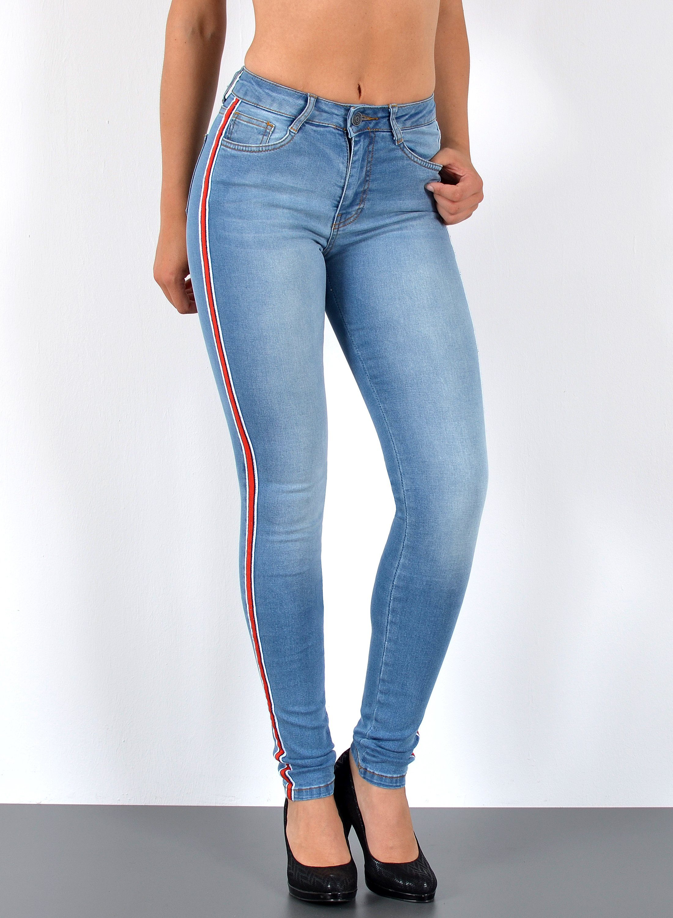 Skinny-fit-Jeans Damen High Waist Skinny Jeans mit Streifen bis Große Размер J330