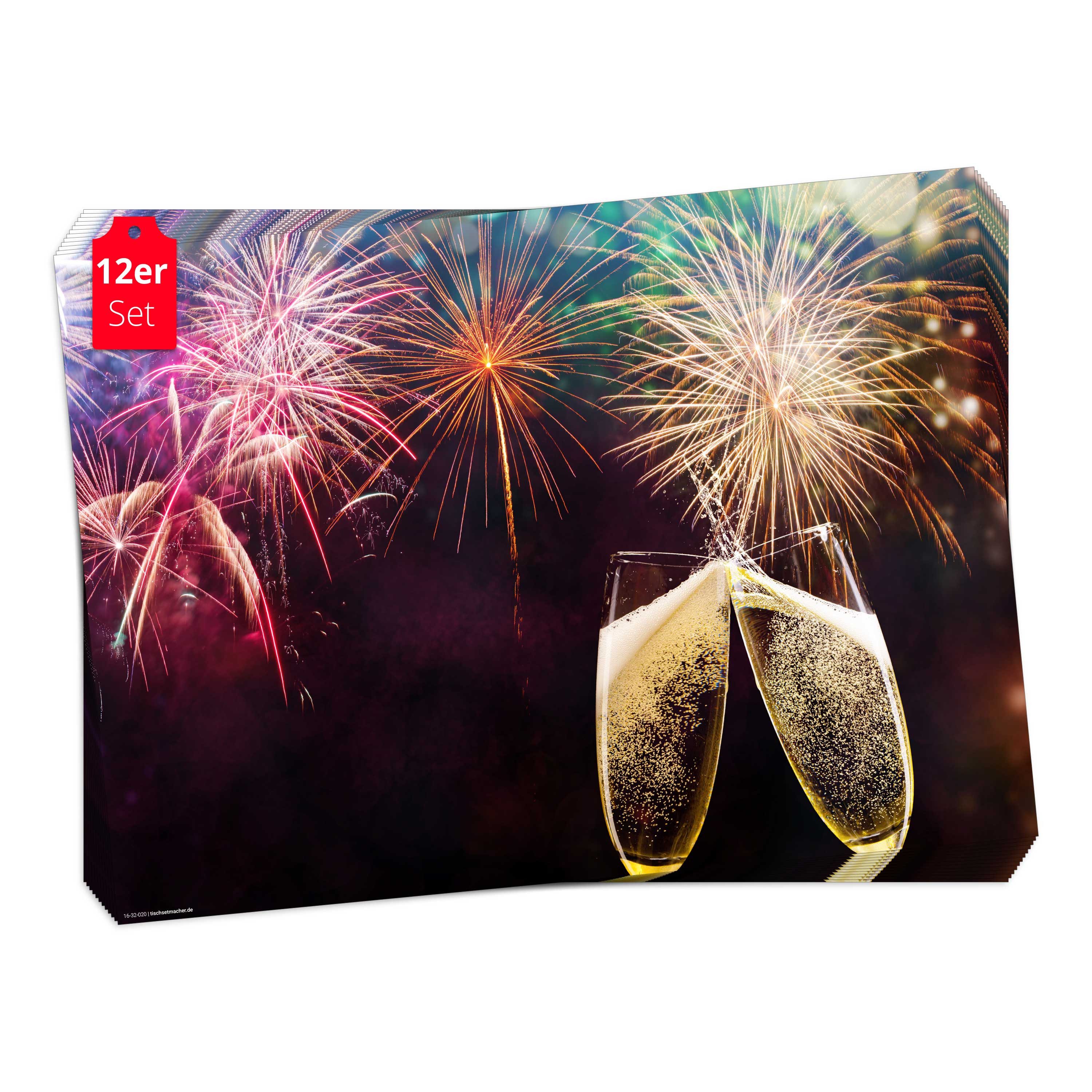 Tischsetmacher Platzset Tischsets I Platzsets - Silvester - Silvesterdeko - Anstoßen, (aus Naturpapier in Aufbewahrungsmappe für tolles Ambiente, 12-St., 12-St., 44 x 32 cm / bunt), Tischdeko Made in Germany