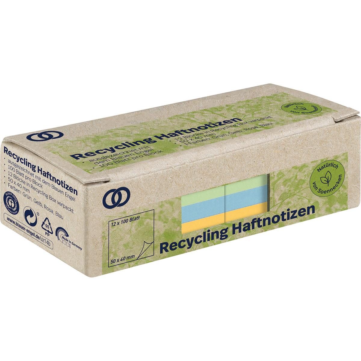 Soennecken Haftnotizblock Soennecken Haftnotiz oeco 5867 RC 50x40mm 100Bl. sort. 12St.