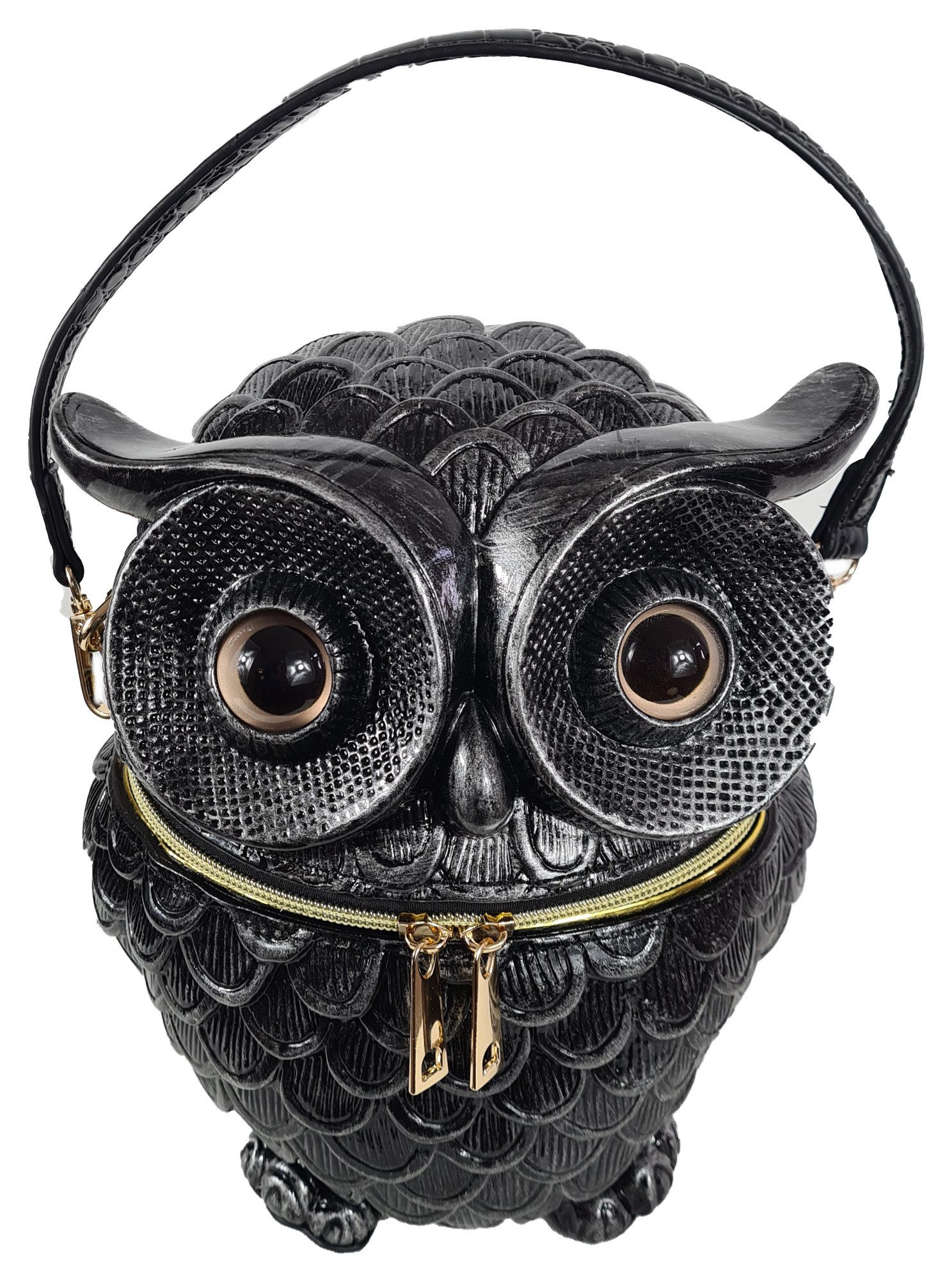 Einkaufszauber Schultertasche Designer Handtasche Eule Silbergrau, Tasche in Form einer Eule