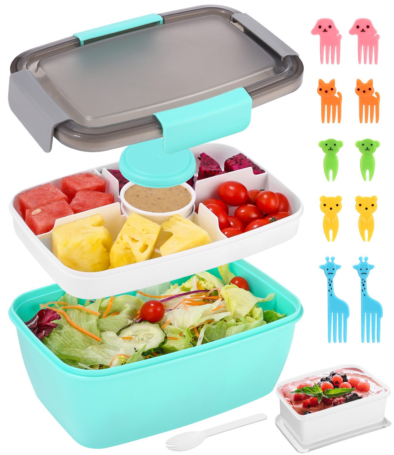 Lunchbox Doppellagige 2L Lunchbox,Snackbox Box mit Fächern