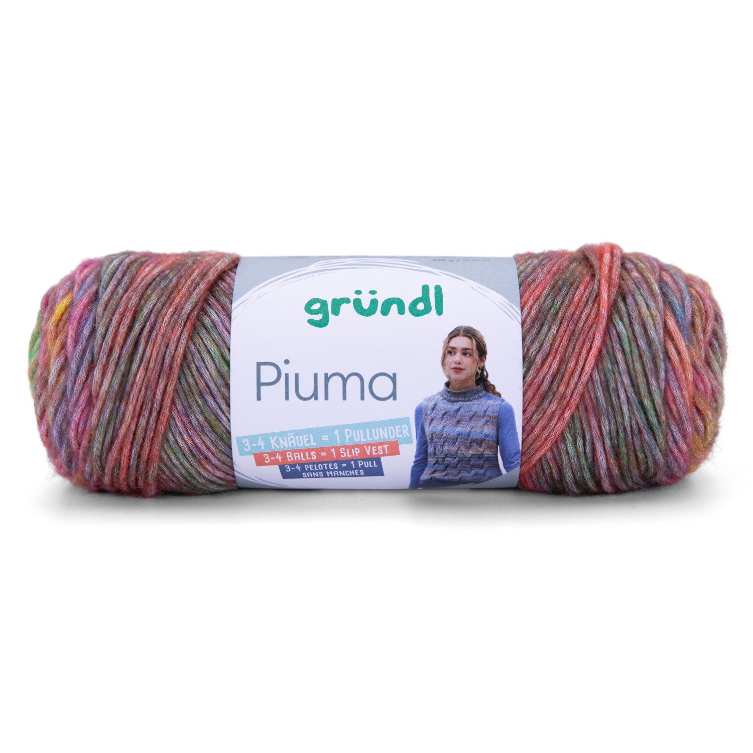 Gründl Wolle Piuma Baumwollmischgarn, Strickgarn mit Farbverlauf Häkelwolle, (universelles Ganzjahresgarn für die ganze Familie, Wolle zum stricken und häkeln), 61% Baumwolle, 39% Polyacryl
