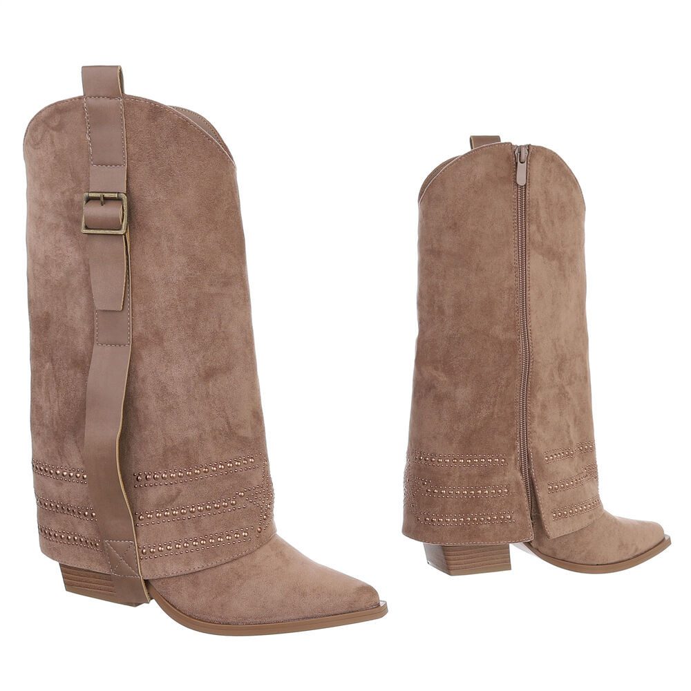 Ital-Design Elegante Damen-Stiefel mit Absatz und hochwertiger Verarbeitung Westernstiefel (90503087) Blockabsatz Stiefel in Hellbraun
