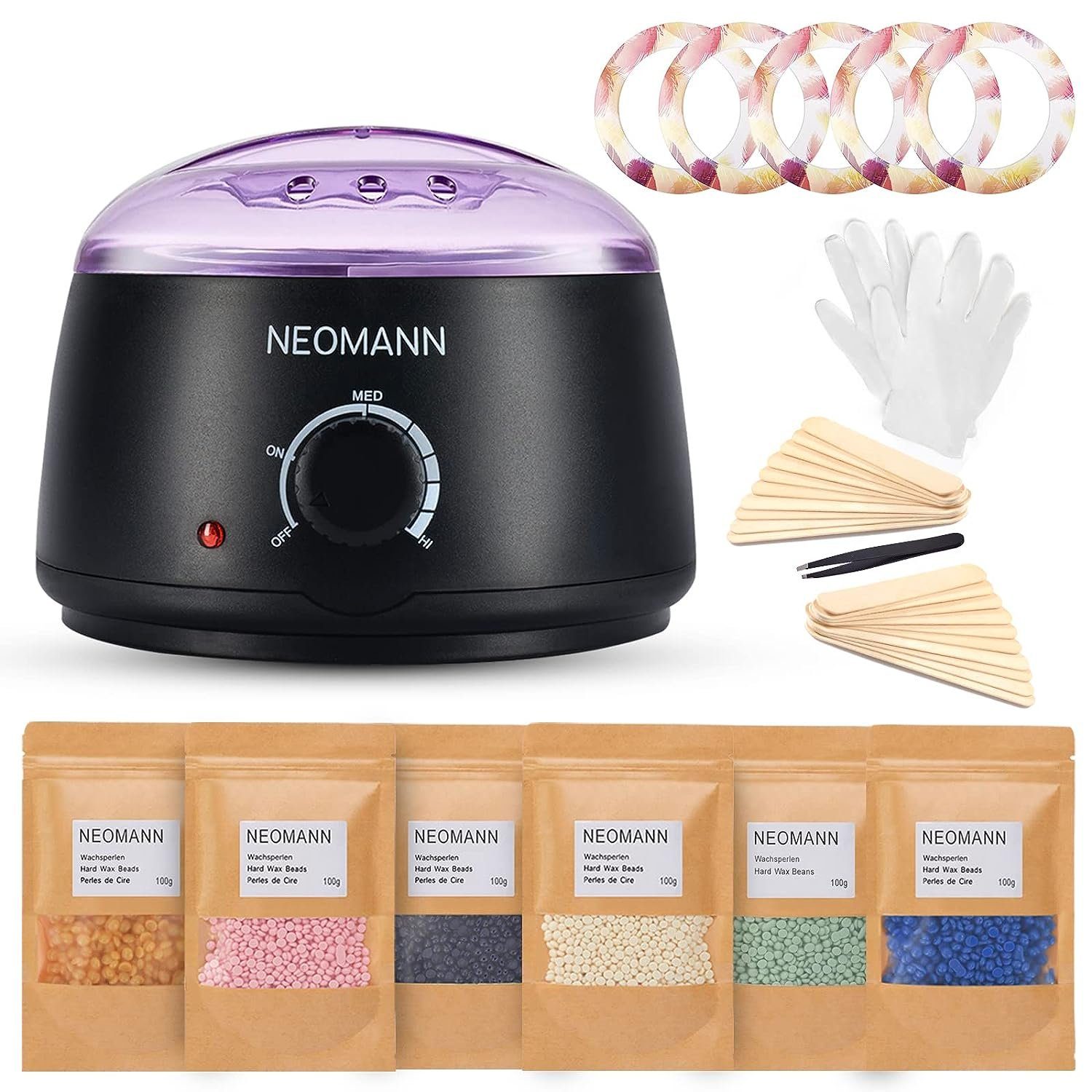 (600g + Teflon-Beschichtung Deluxe Wachs) with Full Kit Waxer 300g Set Waxing Maschine, - II Body Waxer II Waxing NEOMANN Wachsperlen, Wax Beads Körperrasierer