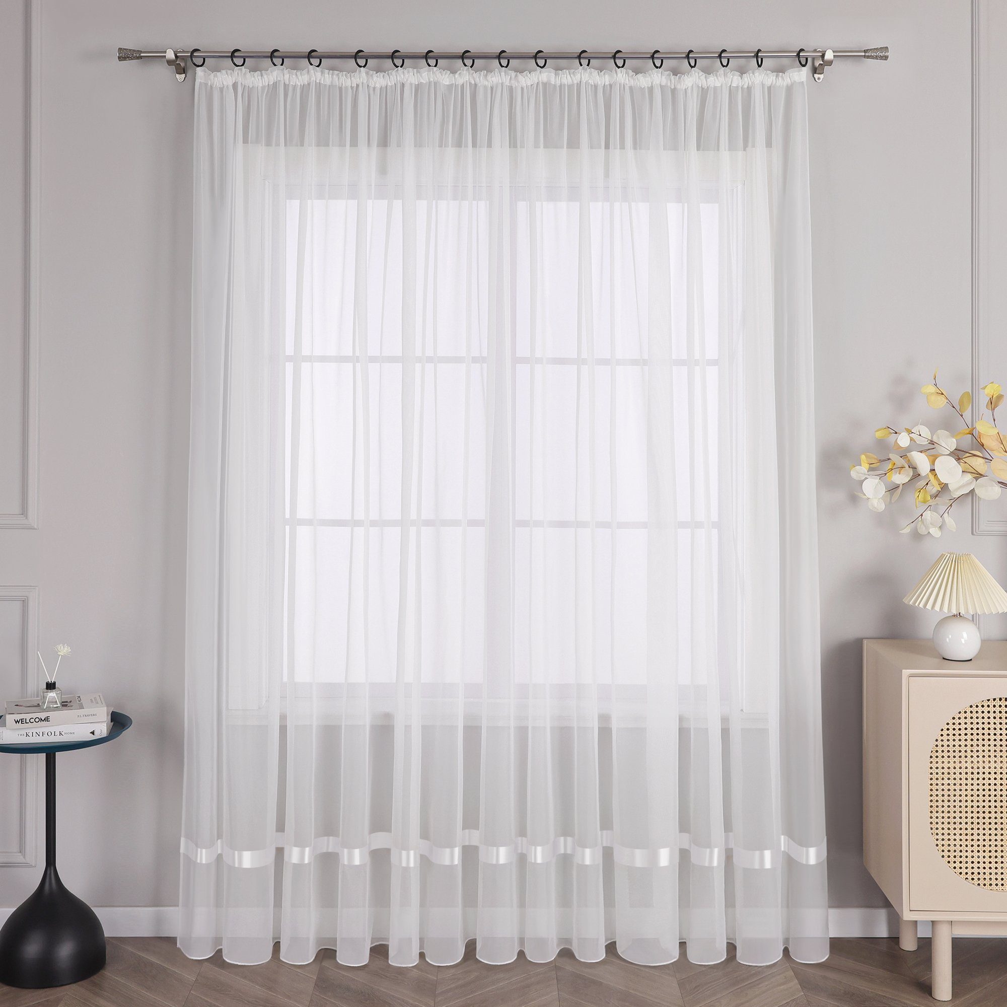 Joyswahl Gardine Maja (1 St), Kräuselband, transparent, mit Satinband, Scha günstig online kaufen