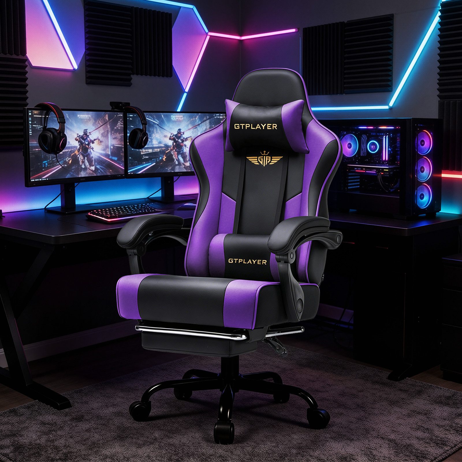 GTPLAYER Gaming-Stuhl Gaming Stuhl Chair Gamer Sessel - Ergonomischer Gamer Stuhl, mit Fußstütze Kopfstütze und Lordosenstütz 180kg