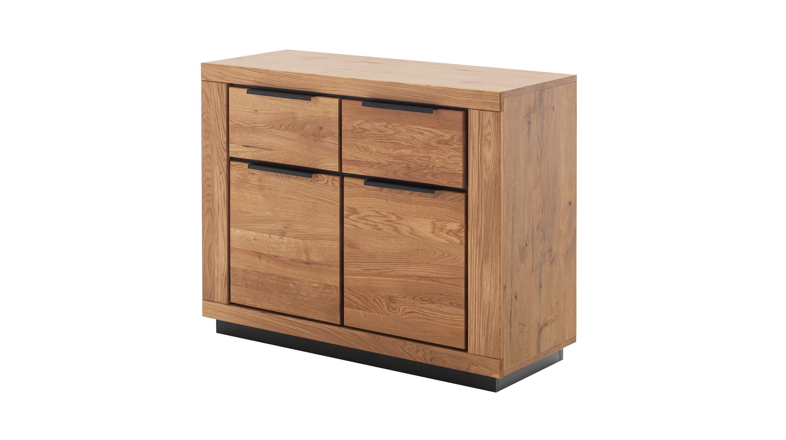 Massivart® Kommode GRENO 102 cm / Massivholz Wildeiche geölt / Metallgriffe, 2 Türen / 2 Schubladen / 2 Einlegeböden