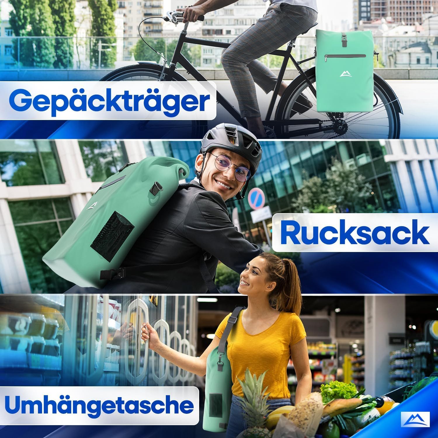 Nextcover Fahrradtasche TPU Fahrradtasche NEU 3in1 Fahrradtasche für Gepäckträger -wasserdicht