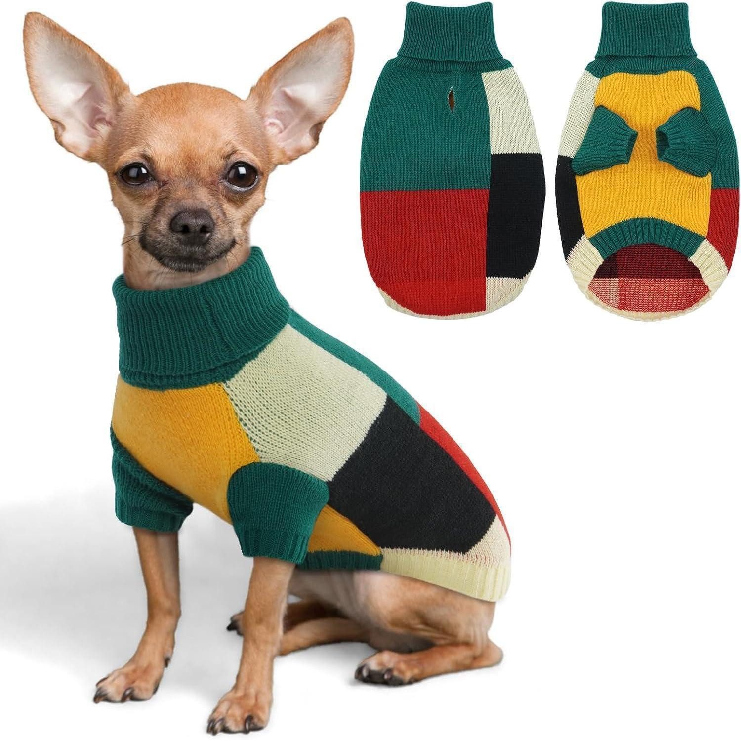 LuxusKollektion Hundepullover Hundepullover Vintage Kleine Hunde Geschirrloch Rollkragen XS Grün