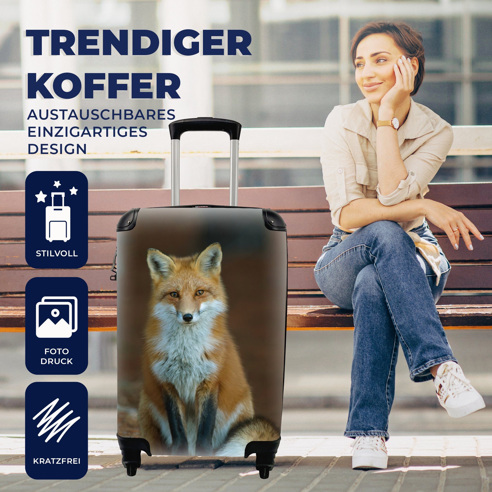 MuchoWow Handgepäckkoffer Fuchs - Makro Trolley, Reisekoffer mit Rot, - Handgepäck Ferien, rollen, 4 für Rollen, Reisetasche