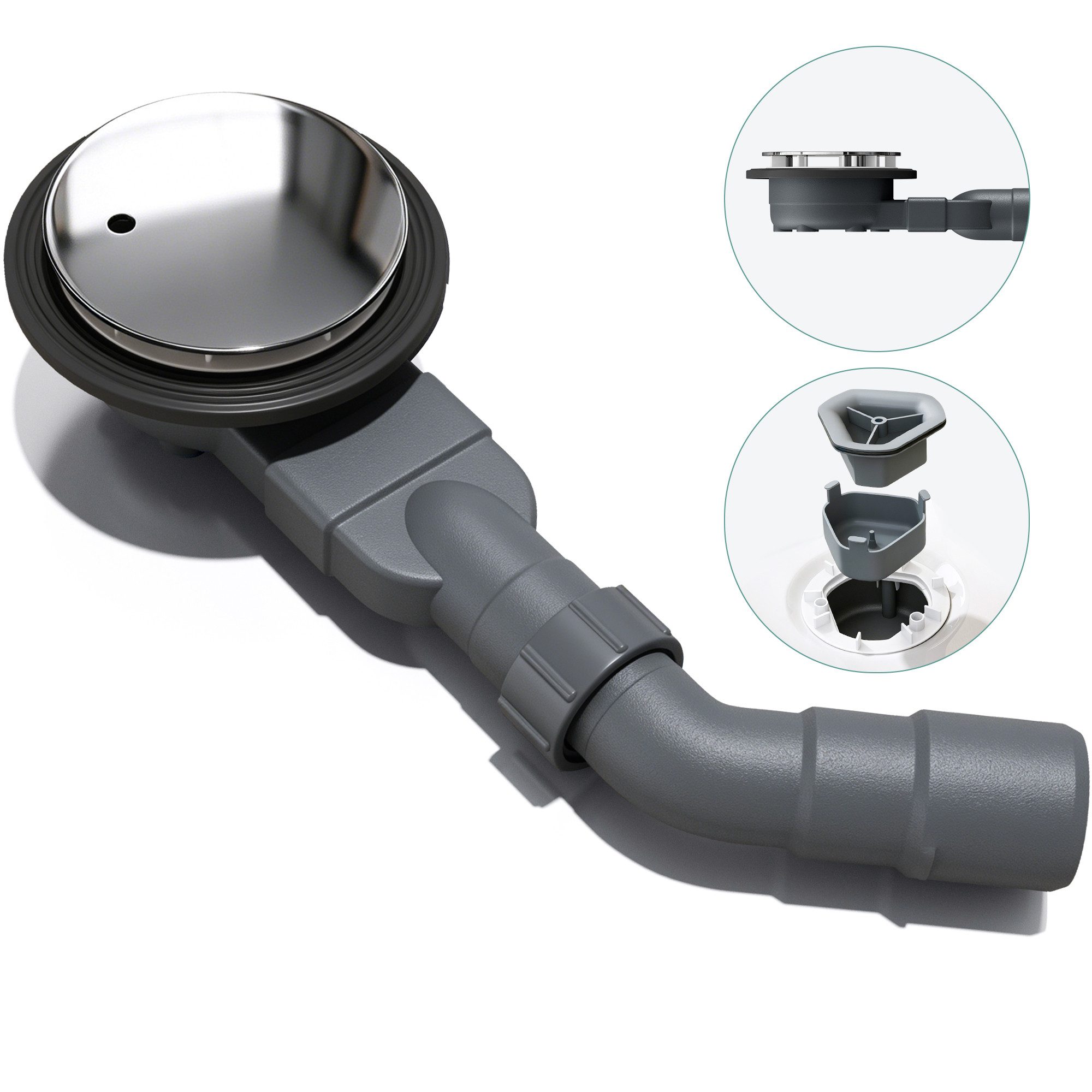Mai & Mai Waschbeckenstöpsel Ablaufgarnitur Siphon Duschtasse Ø 90 mm Ablaufloch Geruchverschluss, Ø 4.5 cm