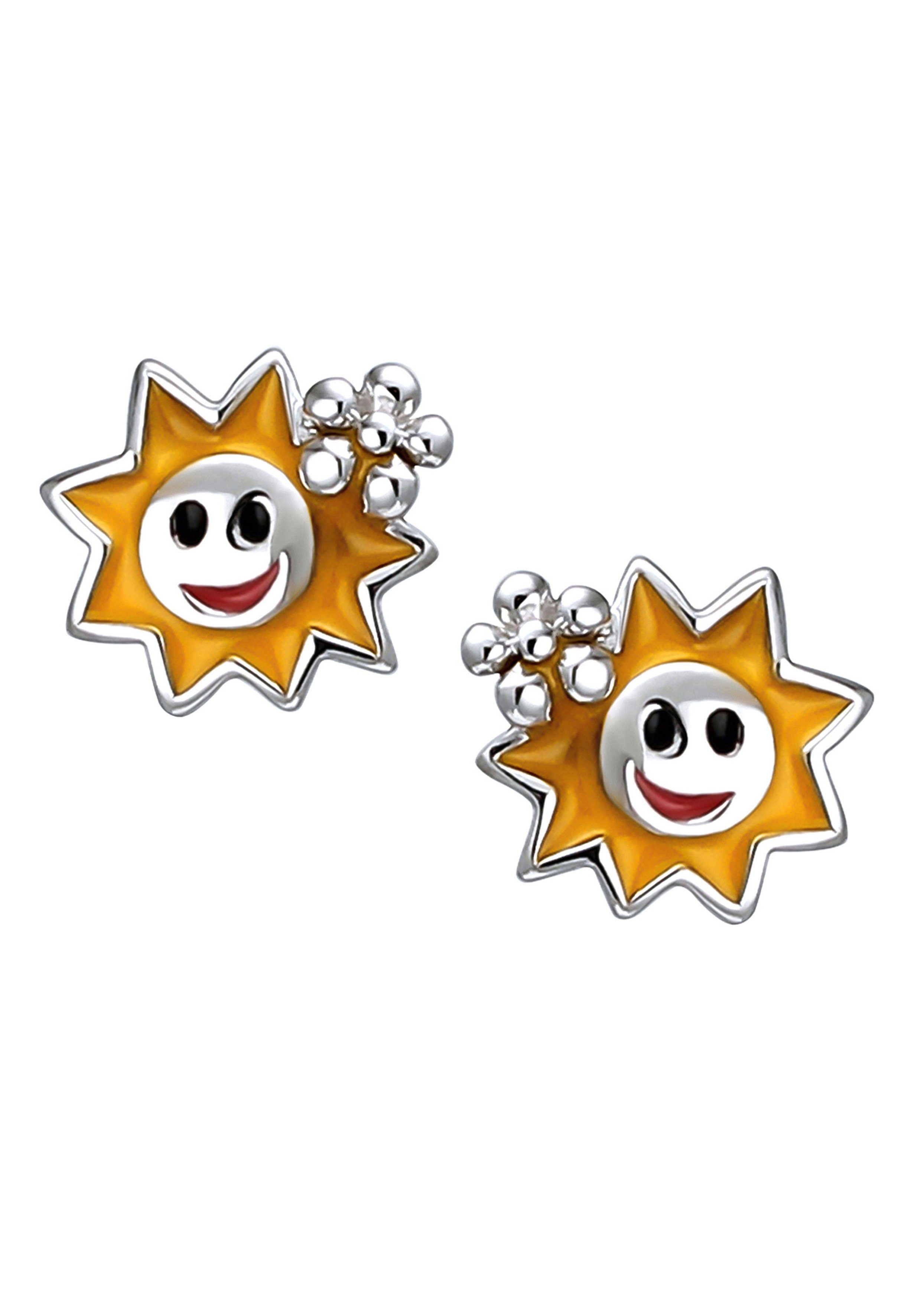 Sonne, Lächelnde 925 Kinder-Ohrringe Silber rhodiniert Paar Ohrstecker JOBO