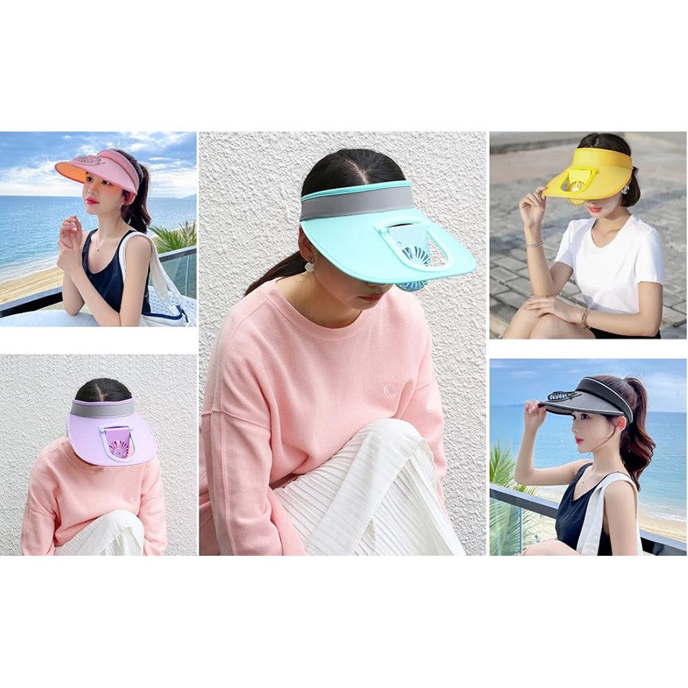 Bomiclss Sonnenhut Sonnenblende Hüte mit Ventilator, Fan Visor Hat Kühlmützen (Drei Temperaturstufen,Großer Sonnenschutzbereich) für Damen Und Herren