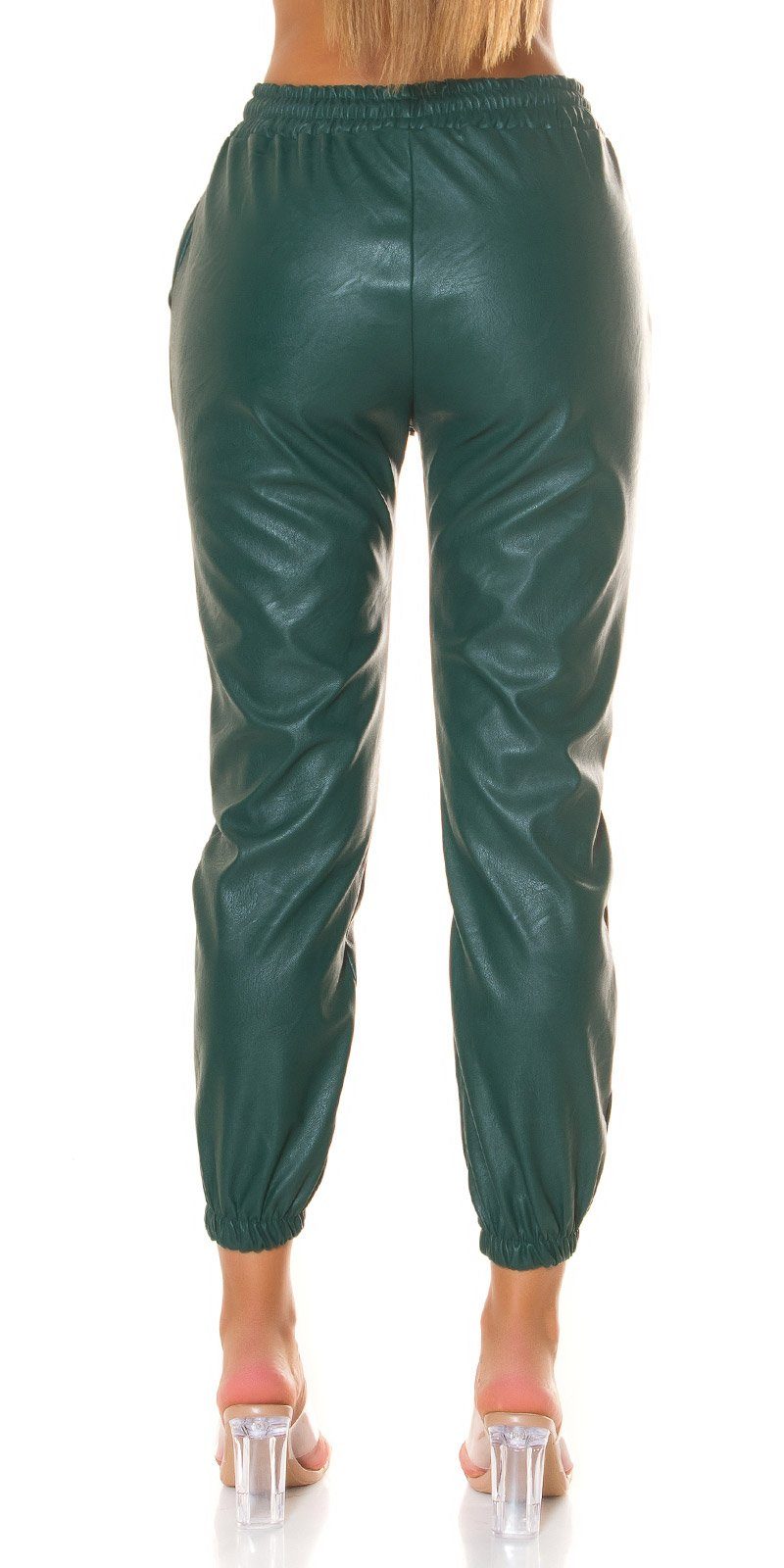 Koucla Jogger Pants Trendy Highwaist Lederlook grün Hose "Jogger"