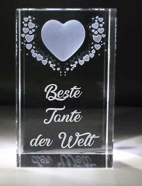 VIP-LASER Dekofigur VIP-LASER 3D Kristall Motiv: Fliegende Herzen Beste Tante der We, Hochwertige Geschenkbox, Made in Germany, Familienbetrieb