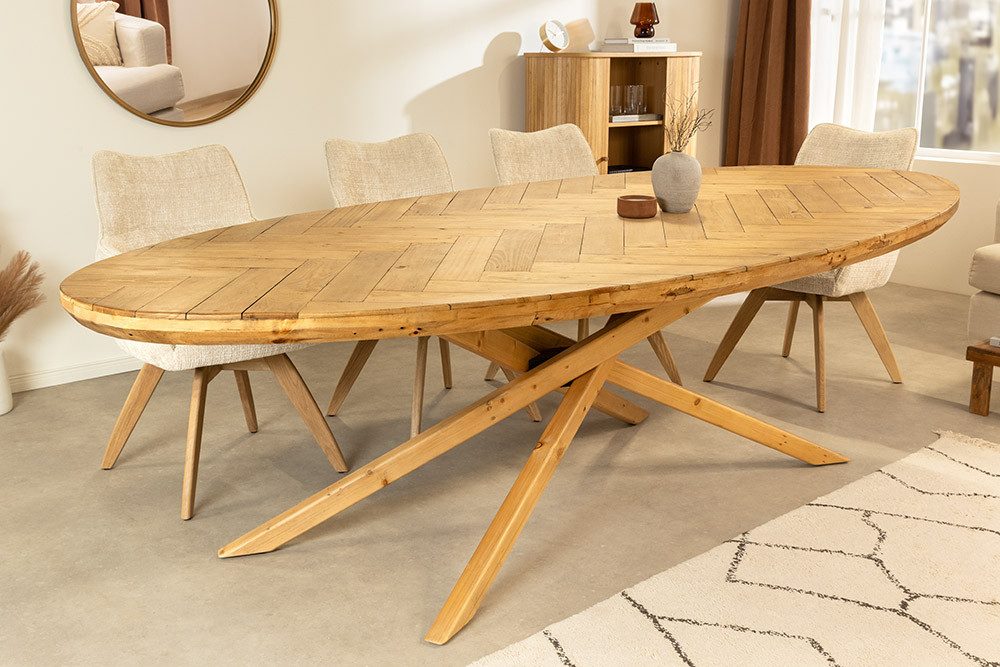 riess-ambiente Esstisch WOOD SCULPTURE 240cm natur – Pinienholz, massiv, oval, 8 Personen (Einzelartikel, 1-St), recycelter Holztisch mit Holzbohlen – ideal für gesellige Essbereiche