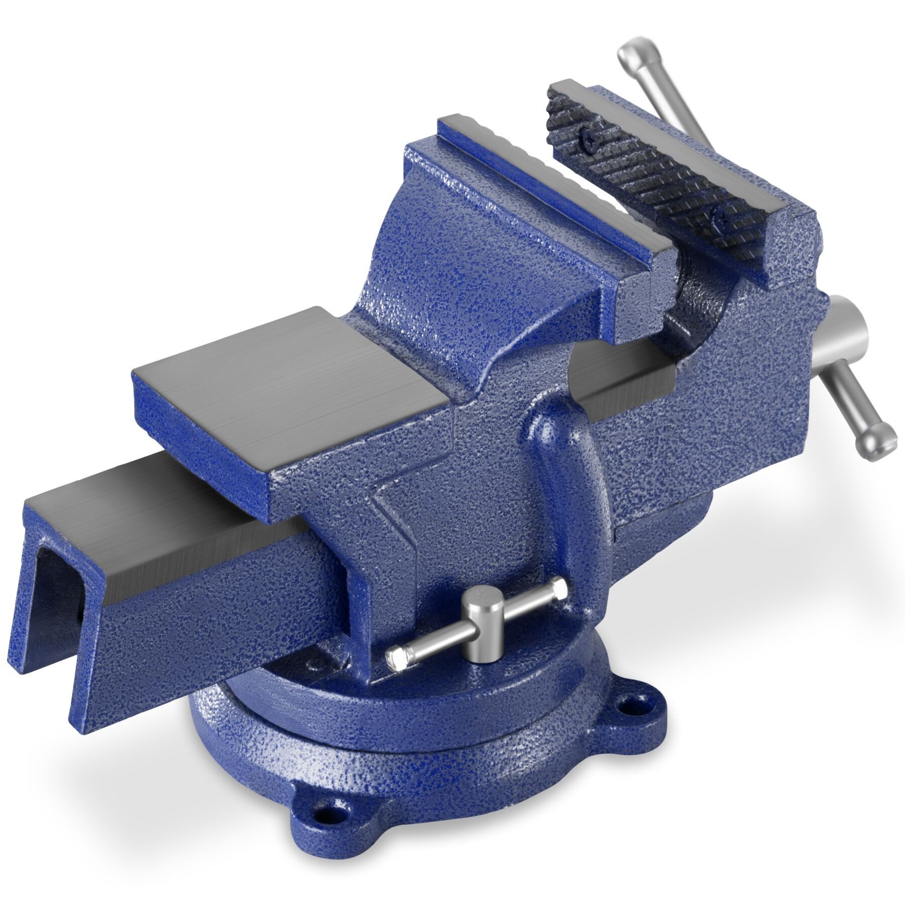 tectake Schraubstock Spannstock aus Gusseisen mit Amboss, 360° drehbar, 3 Anschraublöcher, Werkbankspanner, in blau, 2 Arretierungsschrauben und austauschbare Spannbacken inklusive