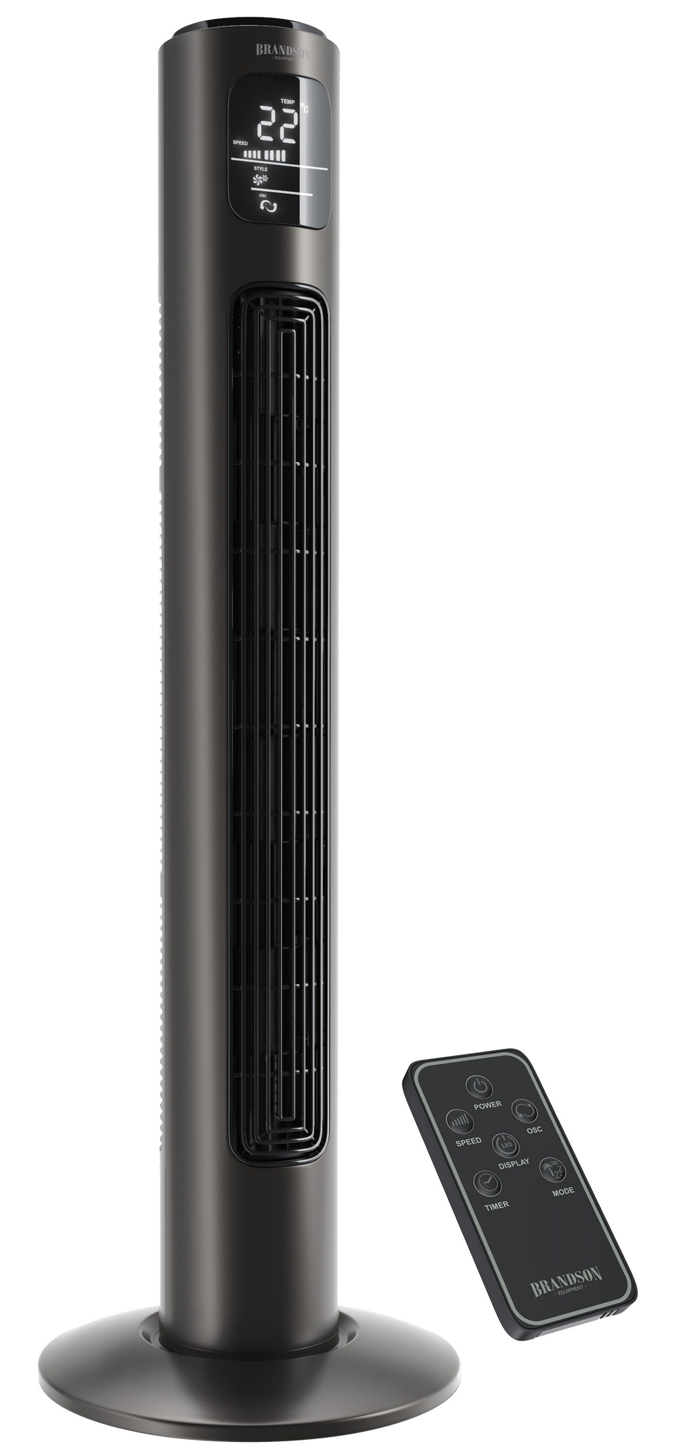 Brandson Turmventilator Oszillation 65°, Timer, Fernbedienung, Standventilator 96cm, Aschgrau, Preisträger 2025, mobiler Lüfter leise, 4 Lüftungs-Modi, GS-Geprüft