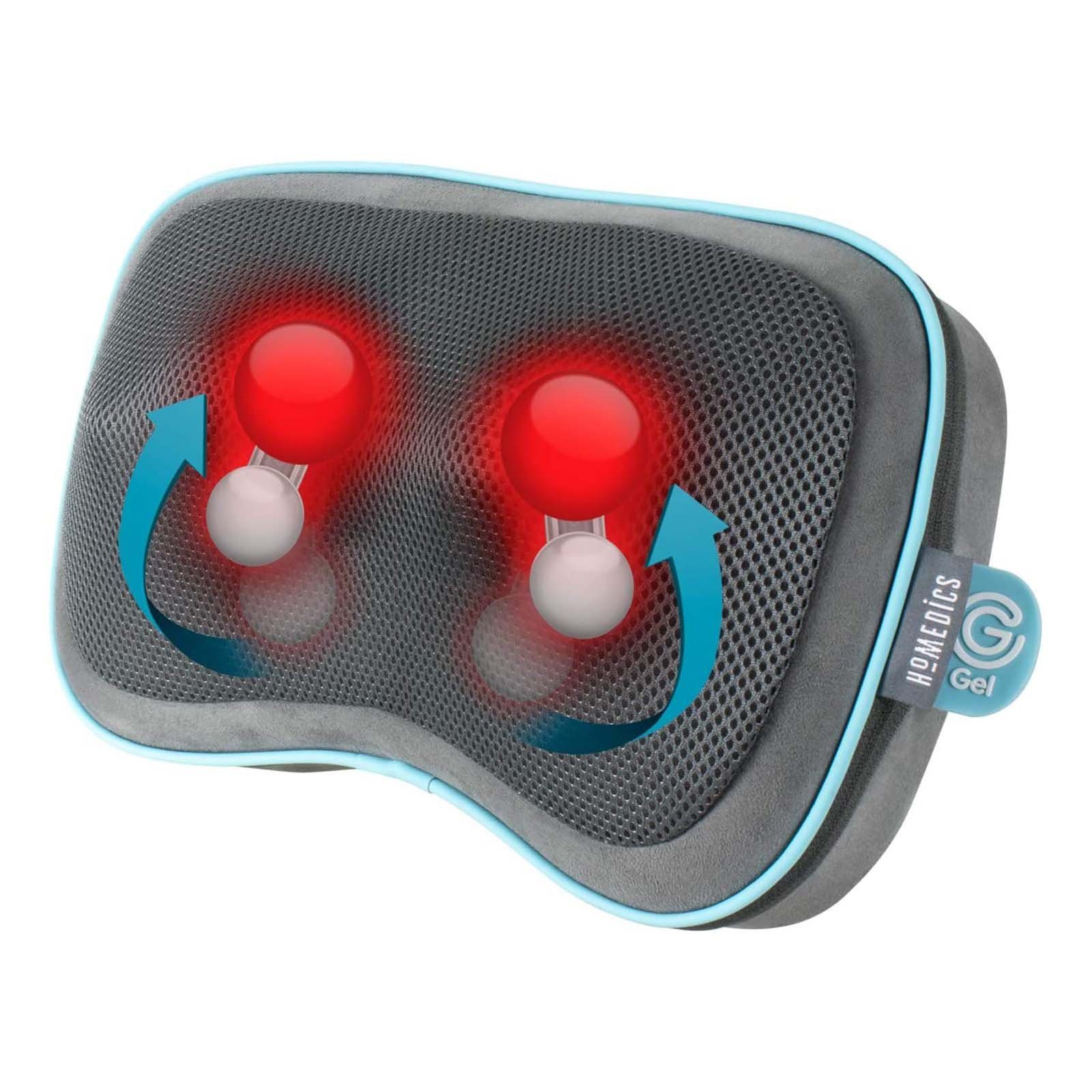 HOMEDICS Shiatsu-Massagekissen Akku Gel Massage Kissen Reisekissen Nacken Rücken Schulter, mit Wärmefunktion, integrierten Bedienelementen und Reisetasche