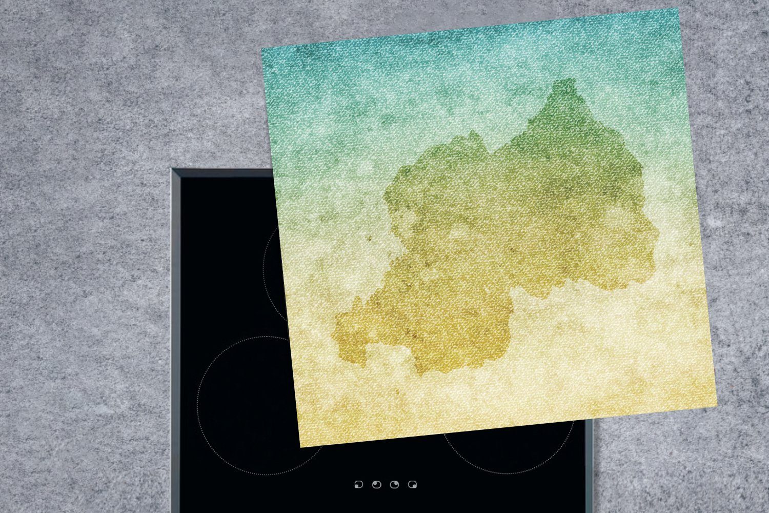 78x78 Herdblende-/Abdeckplatte (1 Ceranfeldabdeckung, Ruanda tlg), auf einem Illustration MuchoWow für von cm, Hintergrund, farbigen Arbeitsplatte Vinyl, küche