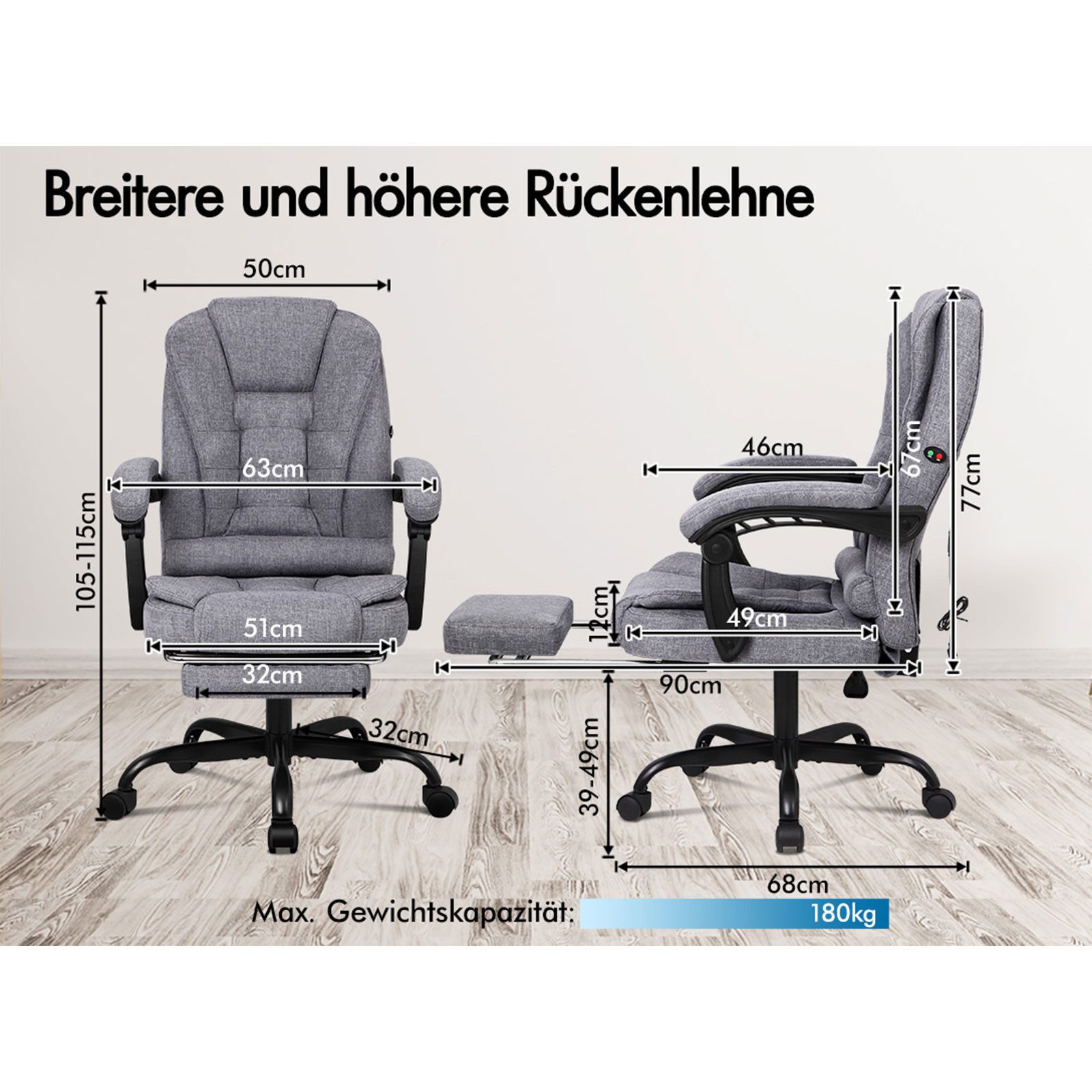 ALFORDSON Bürostuhl mit Massagefunktion, Fußstütze und 150°-Neigung mit SGS günstig online kaufen