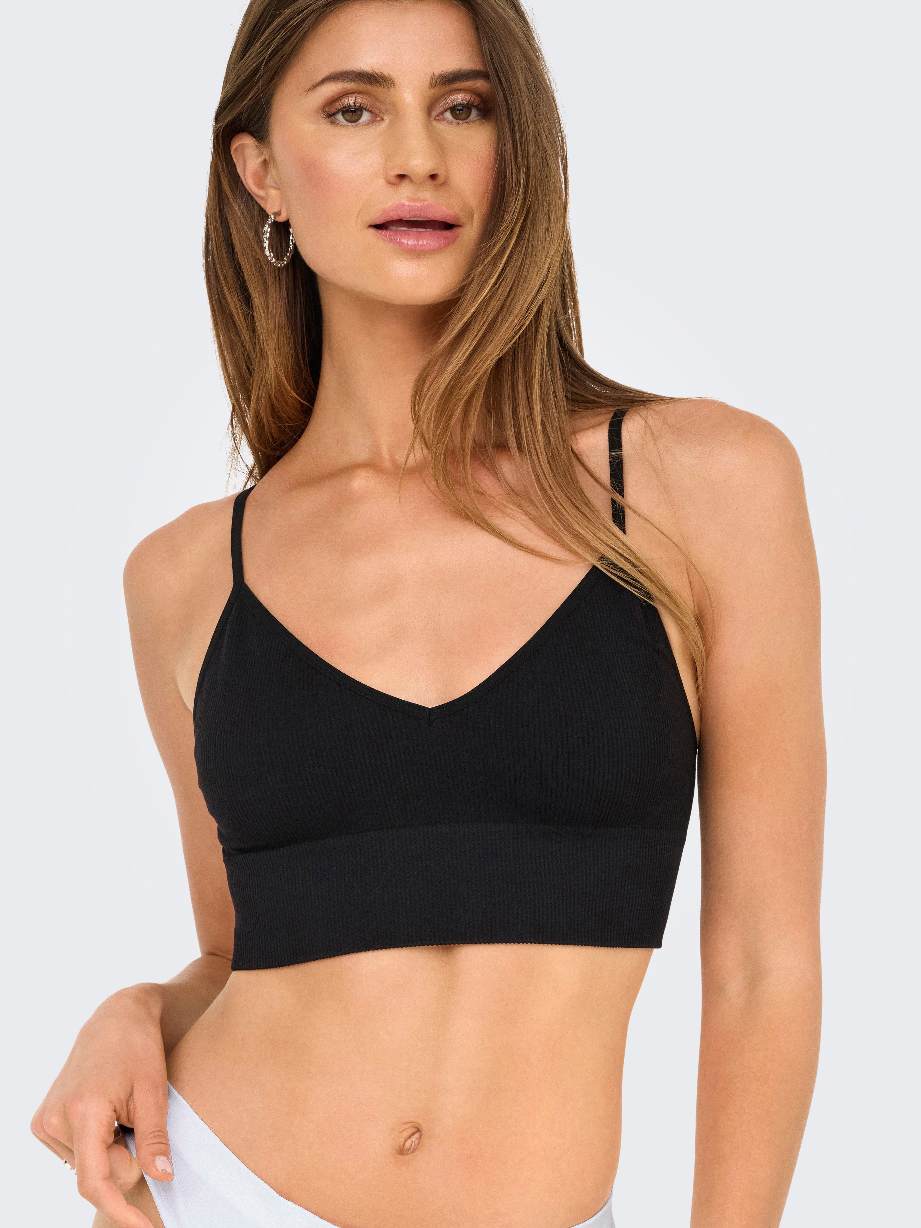ONLY Bustier ONLVICKY RIB S-L V-NECK 3-PACK TOP NOOS (Packung, 3-tlg) figurbetont, modisch, Materialmix, Jersey, Spaghettiträger