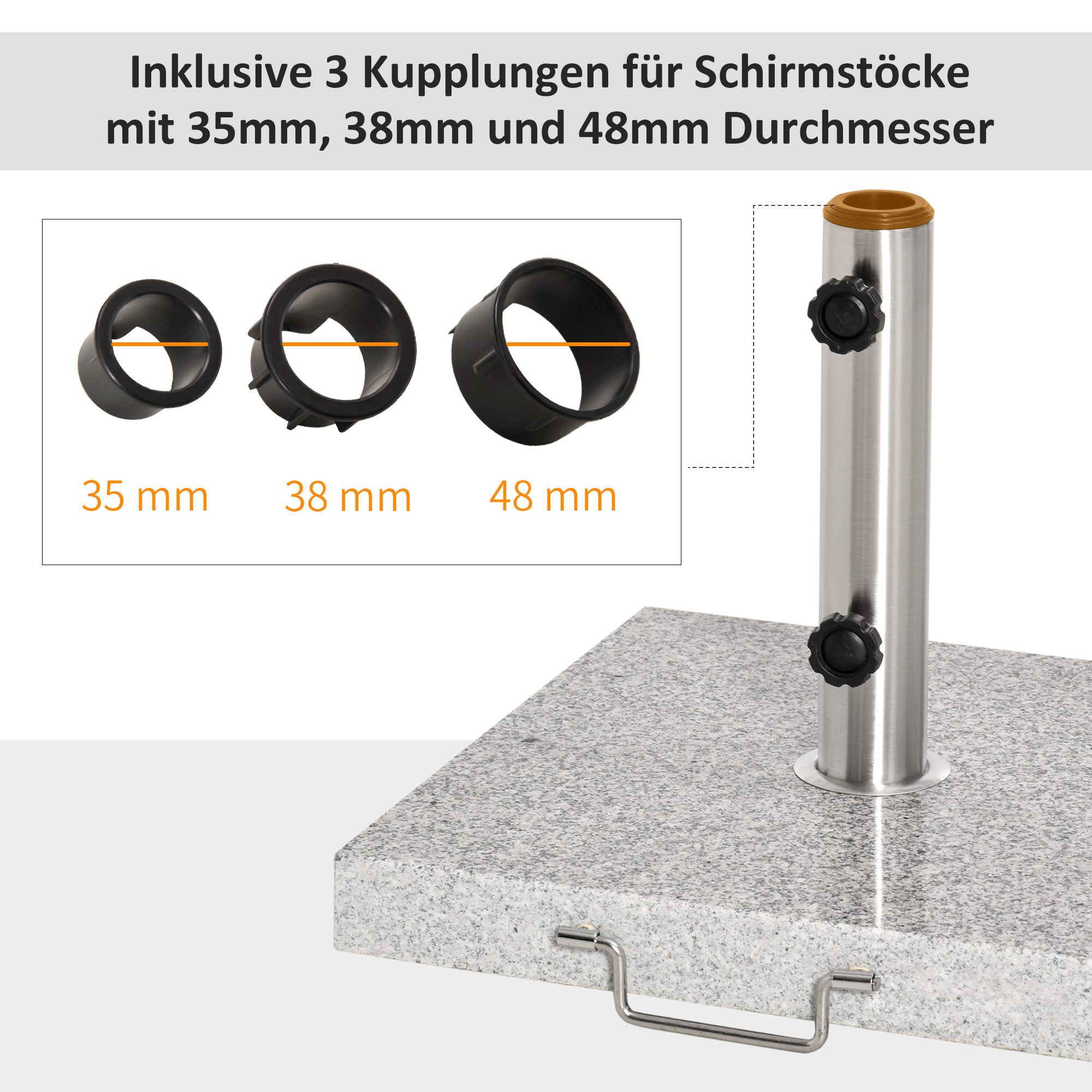 CHICFURN Schirmständer Mobiler Sonnenschirmfuß 28 kg, Marmor und Edelstahl (Packung, 1 St., Für Garten und Terrasse), 42 × 42 × 36 cm