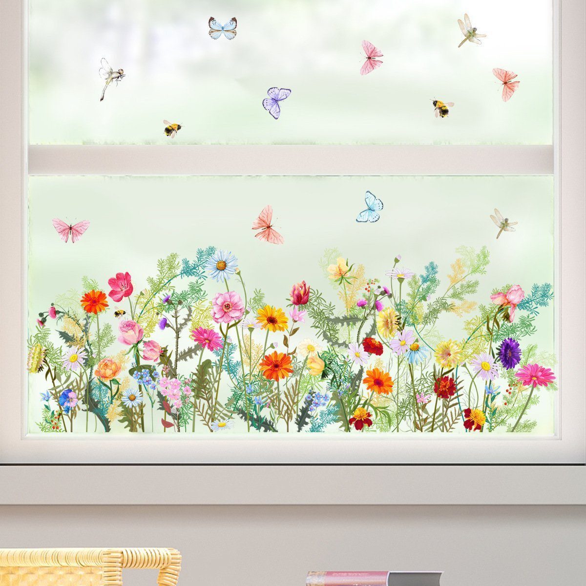 FELIXLEO Fensterbild Fensteraufkleber Blumen Iris Frühling Anti-Kollision Fensterfolie