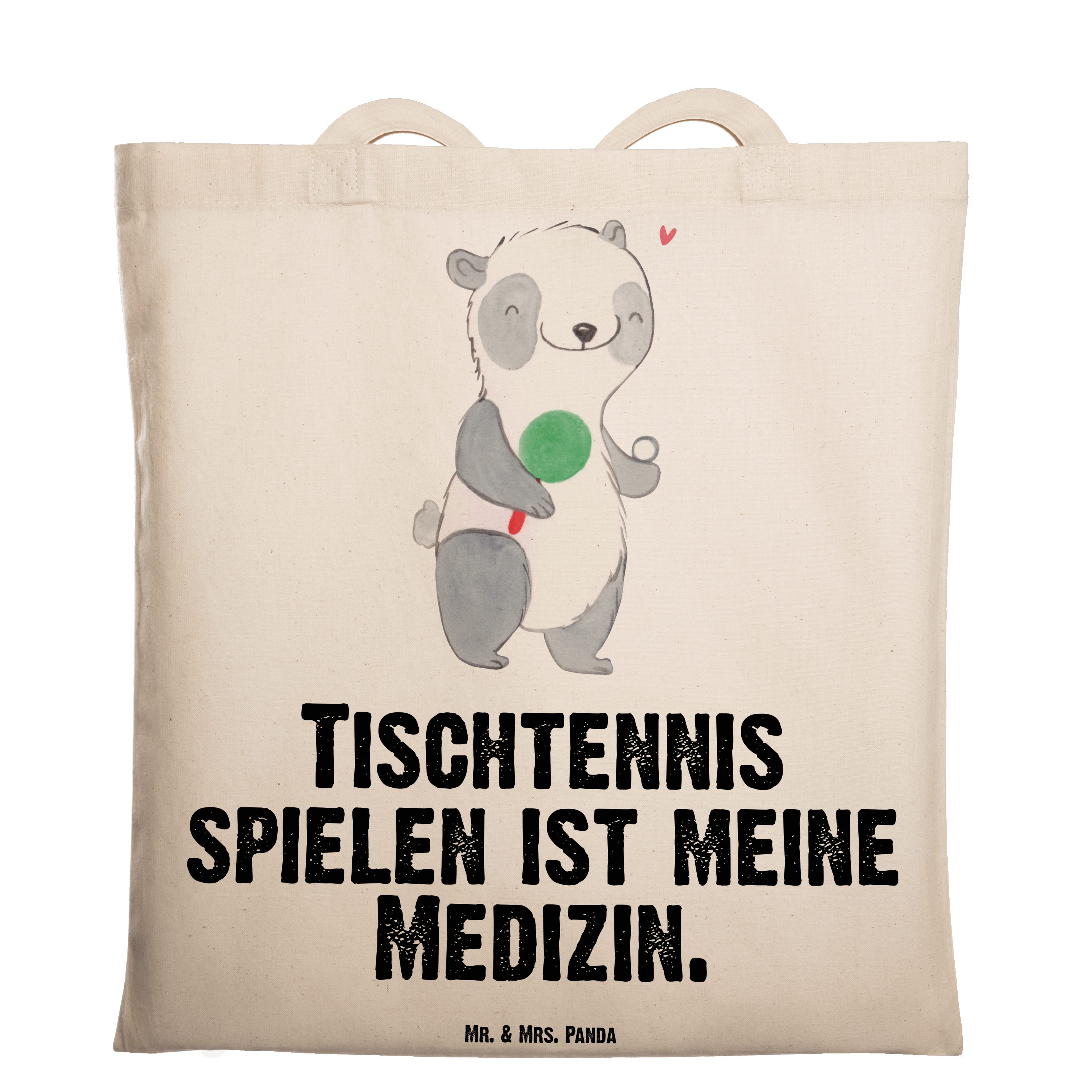 Mr. & Mrs. Panda Tragetasche Panda Tischtennis Medizin - Transparent - Geschenk, Jutebeutel, Beute (1-tlg)