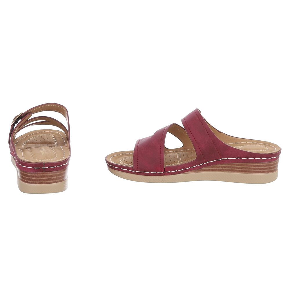 Ital-Design Damen Keilsandale mit Schnalle und Komfortfußbett Pantolette (91849268) Keilabsatz/Wedge Keilsandaletten in Weinrot – Bild 5 von 5