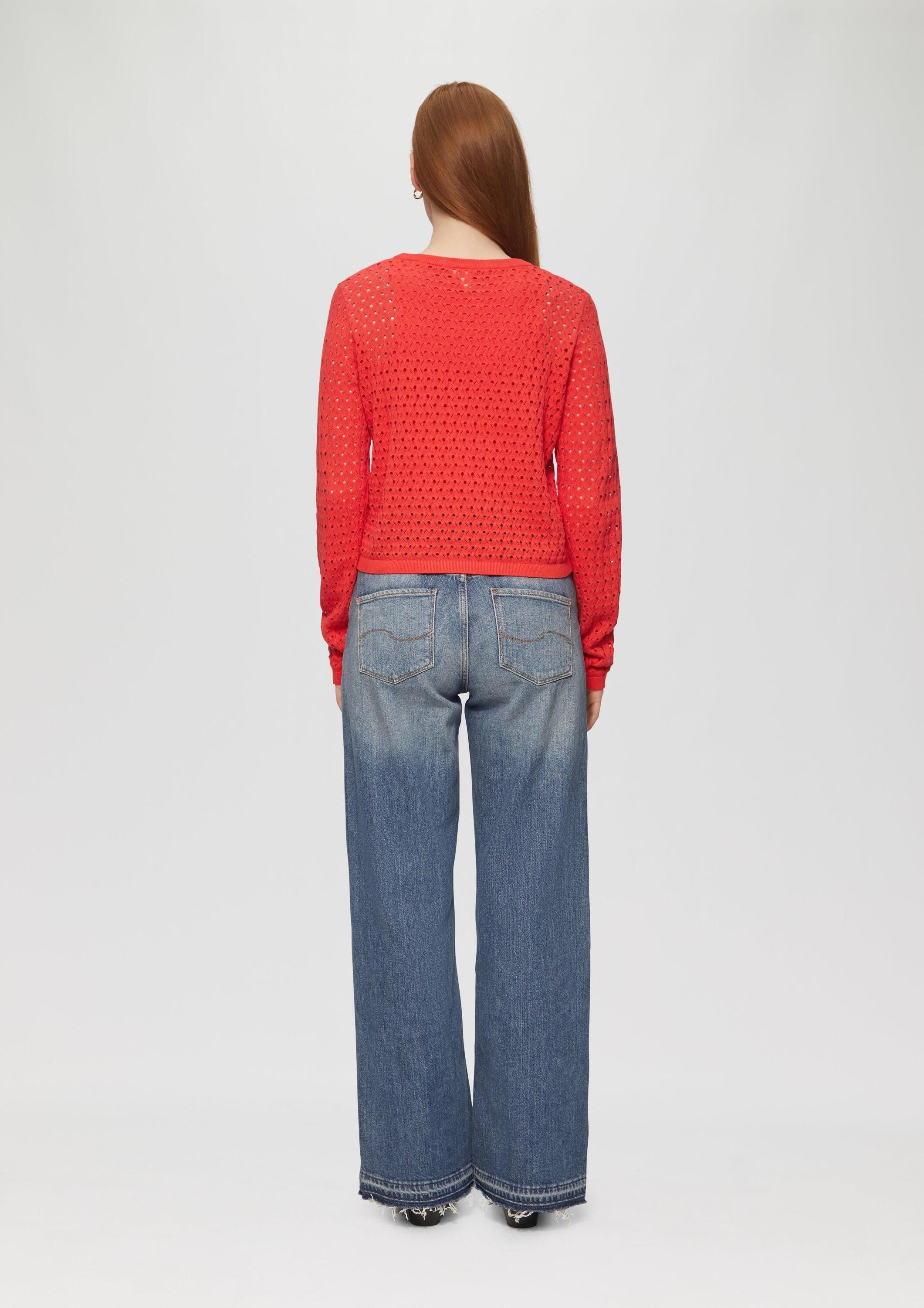 QS Langarmshirt T-Shirt Leichter Baumwollpullover mit Ajourmuster