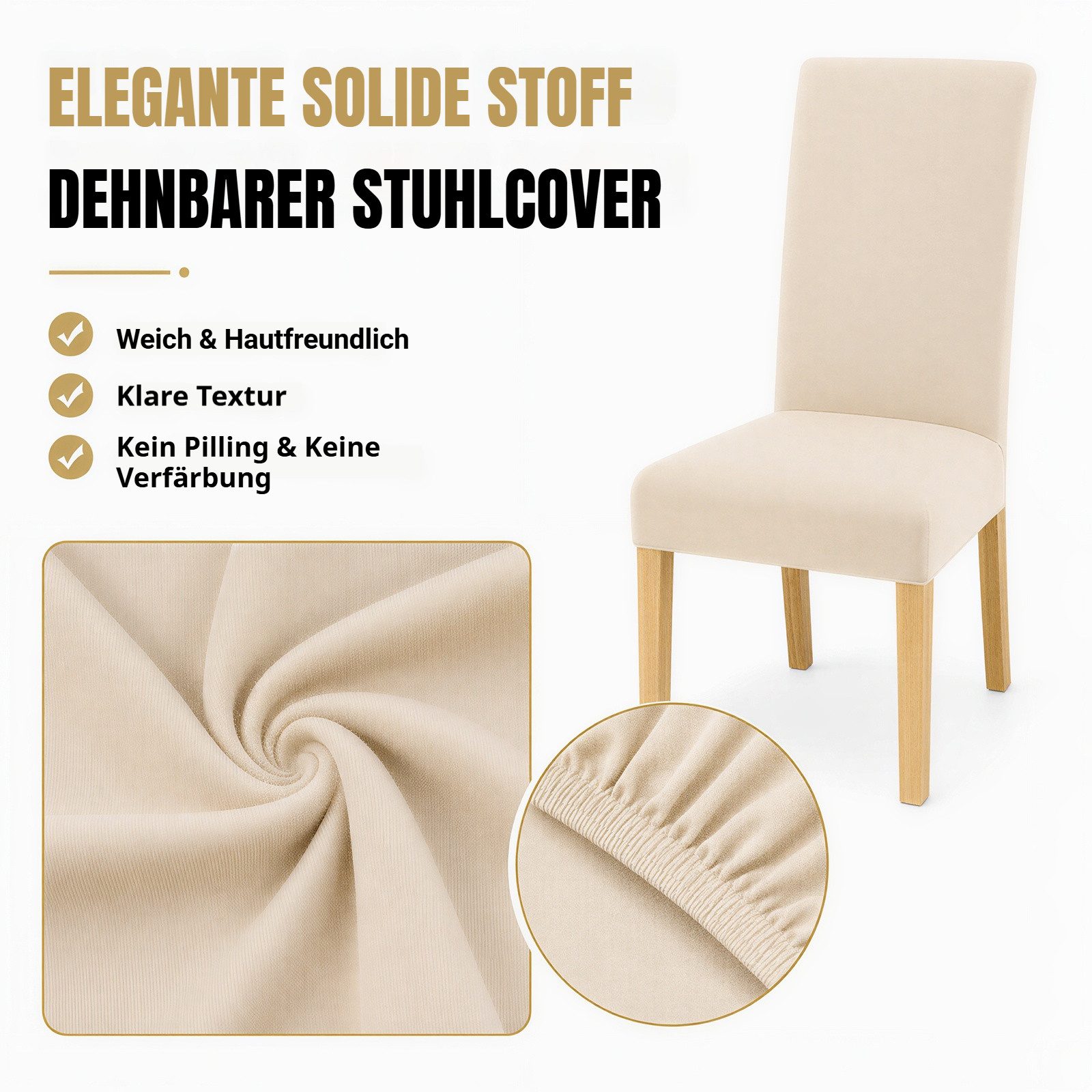 BlingBin Stuhlhusse Stretch Stuhlhussen für Esszimmer, Abnehmbar und Waschbar Stuhlbezüge, Parsons-Stuhlbezüge, Stuhlschutz für Küche, Hotel, Restaurant, Beige – Bild 4 von 5
