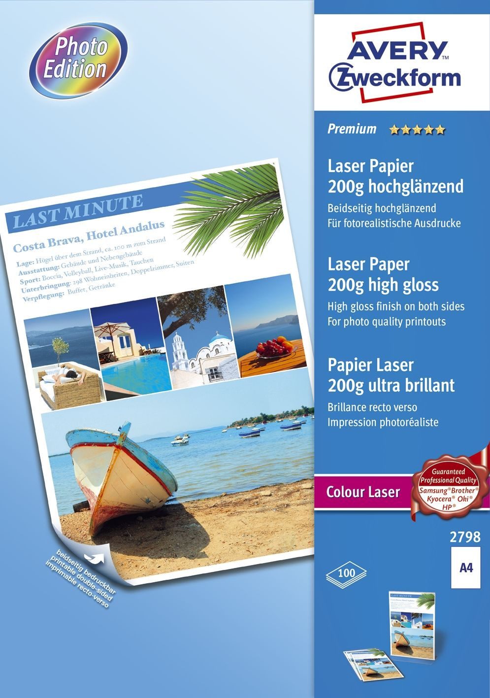 Avery Zweckform Druckerpapier 2798 2798 Premium Colour Laser Papier DIN A4 beidseitig beschichtet -