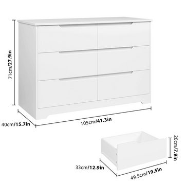 HOMECHO Kommode, Sideboard mit 6 Schubladen, Weiß Kommode für Schlafzimmer