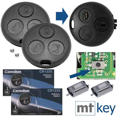 mt-key Auto Schlüssel Reparatur Gehäuse + 2x Taster + 2x passende CR1225 Knopfzelle, CR1225 (3 V), für Smart 450 Funk Fernbedienung