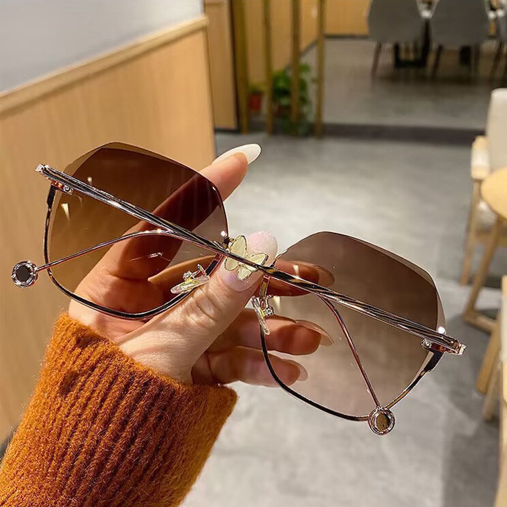 Toomoke Sonnenbrille Sonnenbrille Damen Übergroße Randlose UV-Schutz Modische Sommerbrille (Set, Aufbewahrungsbeutel, Mikrofasertuch, Brillenetui, Sonnenbrille) Sonnenbrille Transparent Farbverlauf Gläser UV400 Brille Sommer
