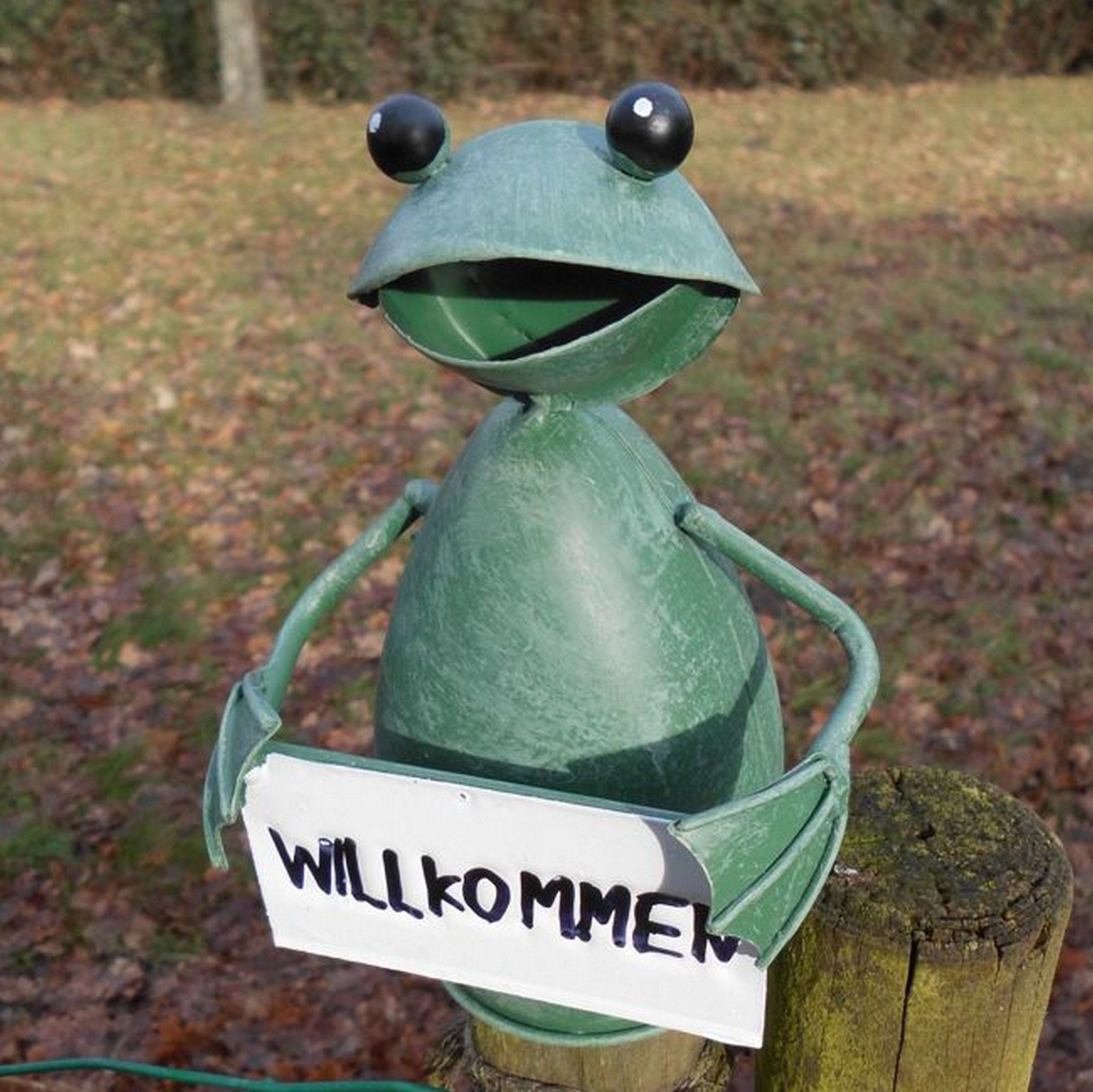 Deko-Impression Zaunfigur 'Frosch Mit Eimer' – 15,5 Cm Hoch, Aus Eisenblech, Für Gartenzaun Oder Deko